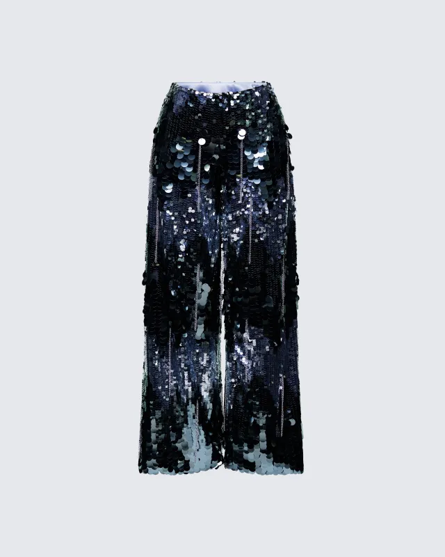 Tiva Silver Sequin High Waisted Pants made by Finesse
