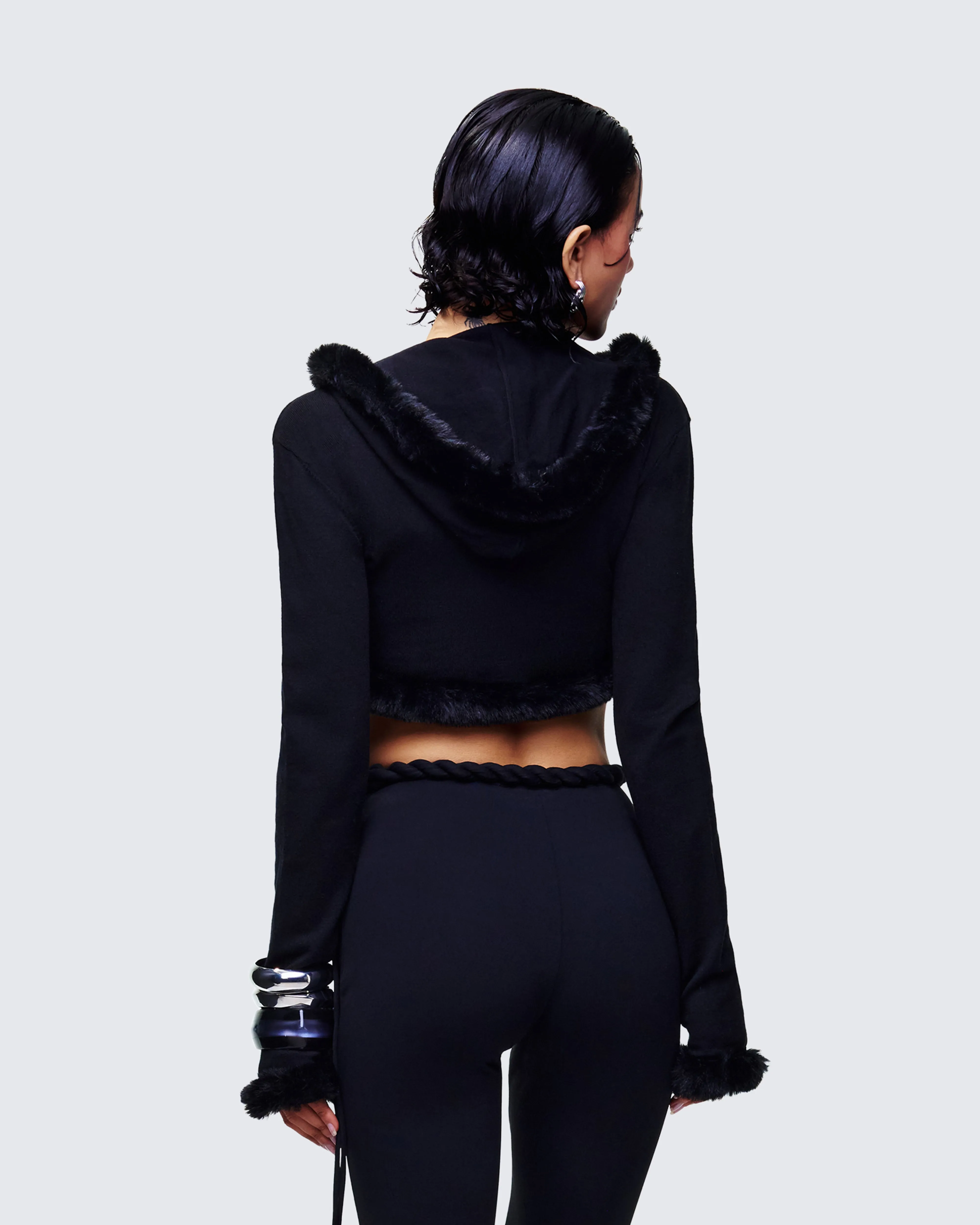 Shoshana Black Fur Trimmed Bow Tied Cardigan sold by Finesse product image thumbnail 4