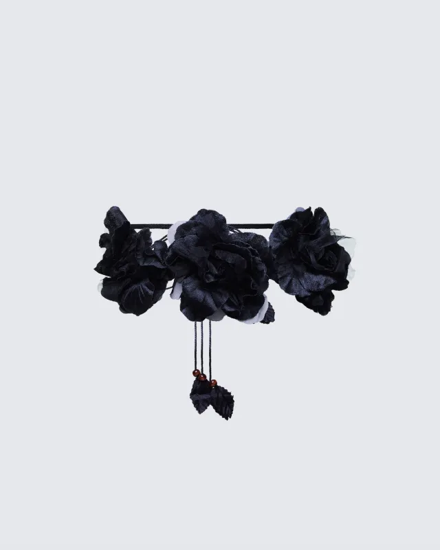 Jacira Black Triple Corsage Tie Belt made by Finesse