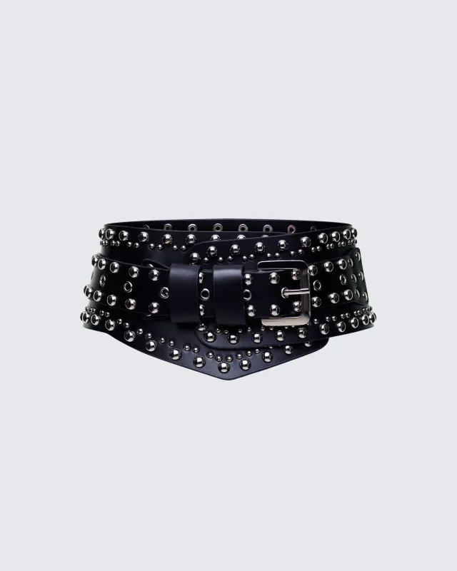 Aerilyn Black Double Wrap Studded Western Hip Belt made by Finesse