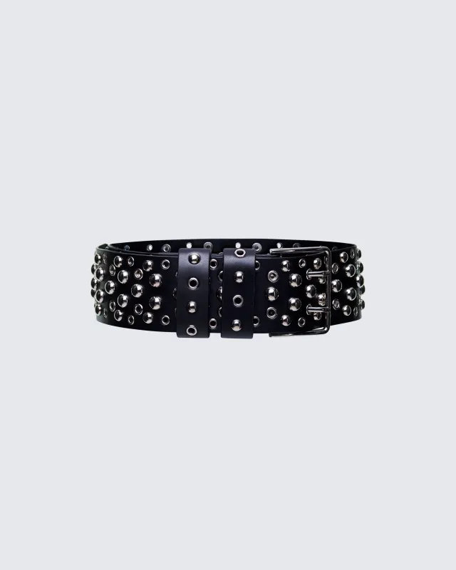 Quen Black Real Leather Studded Hip Belt made by Finesse