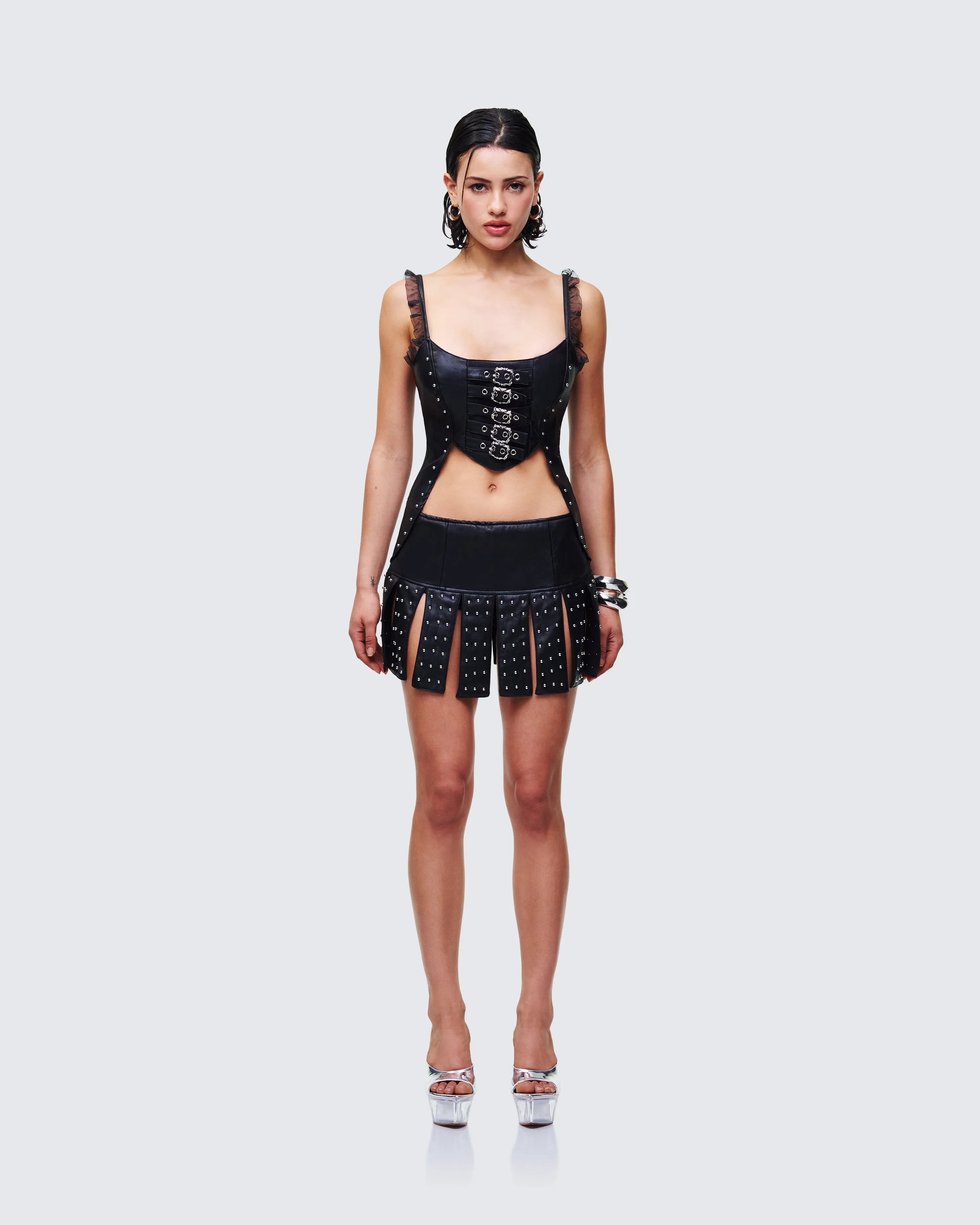 Cirelle Black Vegan Leather Mini Dress sold by Finesse product image thumbnail 2