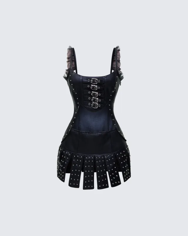 Cirelle Black Vegan Leather Mini Dress sold by Finesse