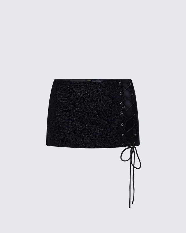 Ginan Black Glitter Velvet Mini Skirt sold by Finesse