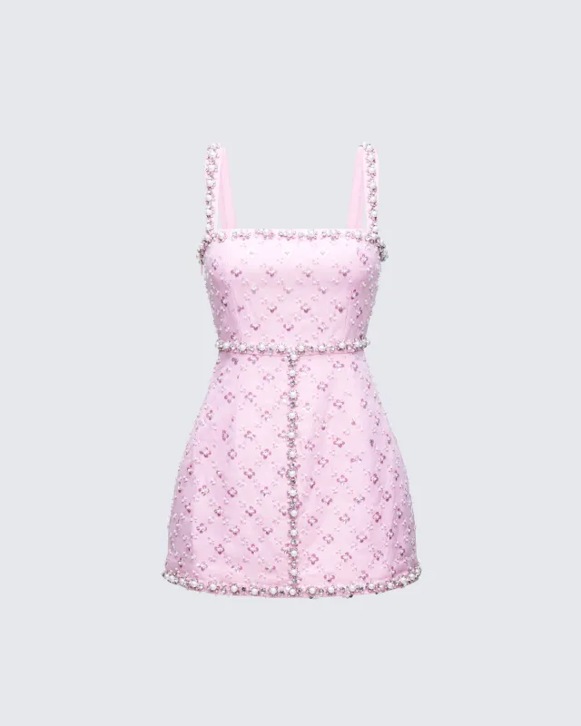 Lorelei Pink Hand Beaded Rhinestone Dress made by Finesse