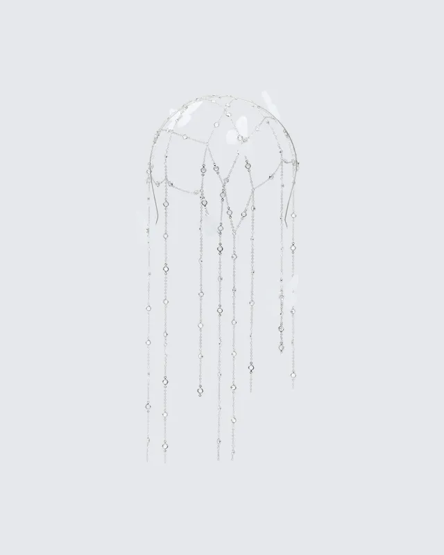 Arcadia Silver Butterfly Chain Veil Head Band made by Finesse