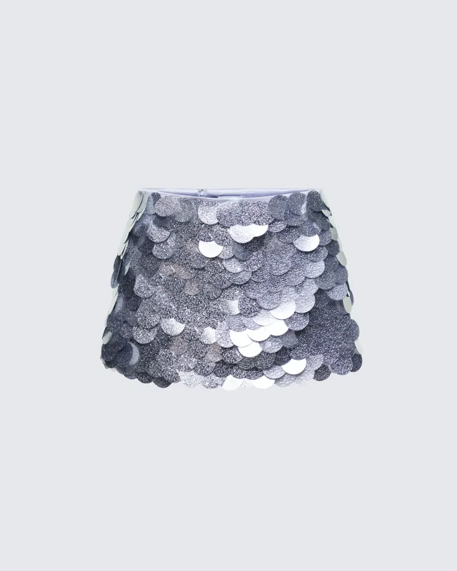Pearle Silver Disc Sequin Mini Skirt made by Finesse
