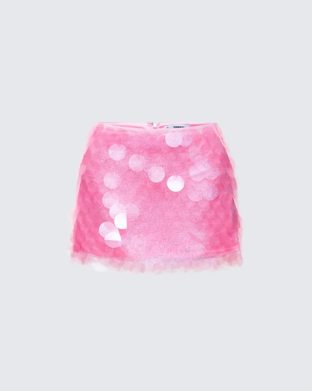 Pearle Pink Disc Sequin Mini Skirt made by Finesse