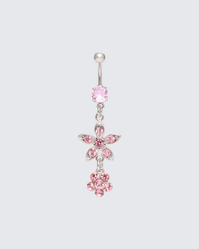 Dasha Pink Flower Dangle Belly Bar made by Finesse