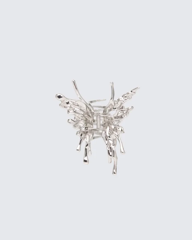 Adelaide Silver Molten Butterfly Hair Clip made by Finesse