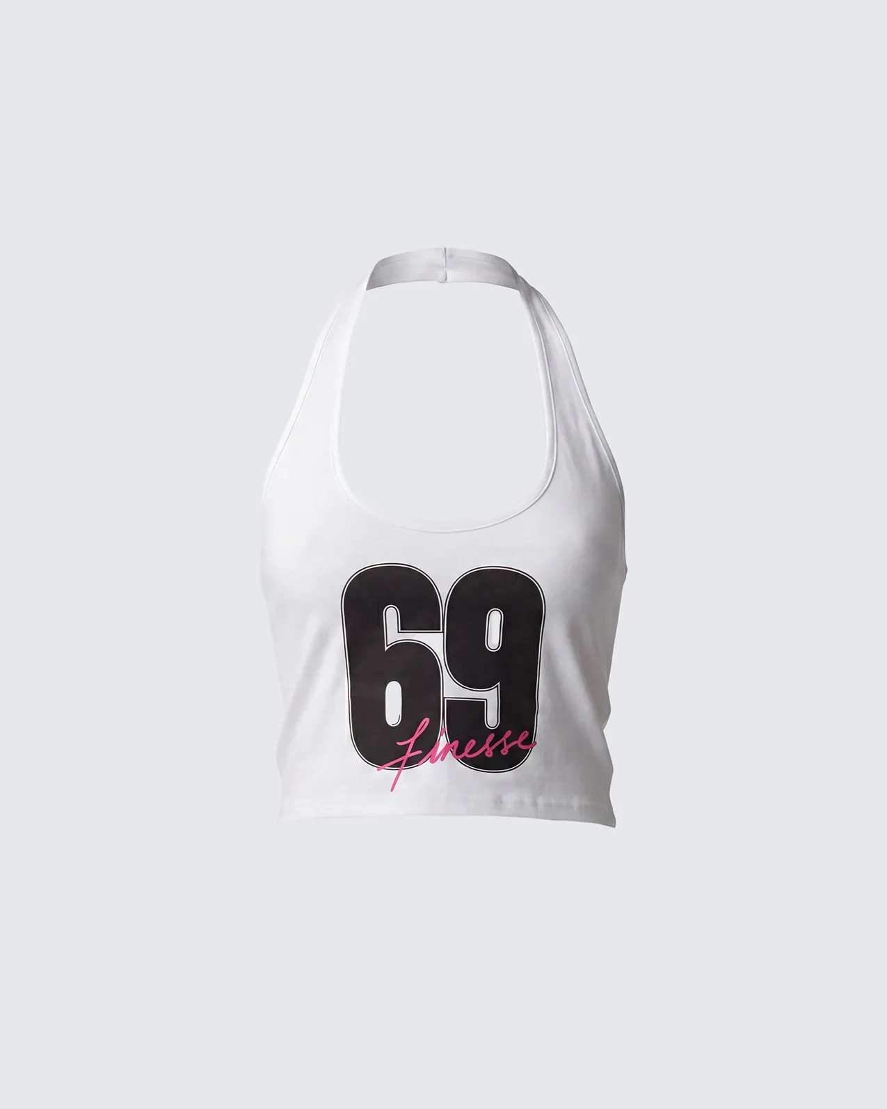 Shiloh White Graphic Halter Tank sold by Finesse