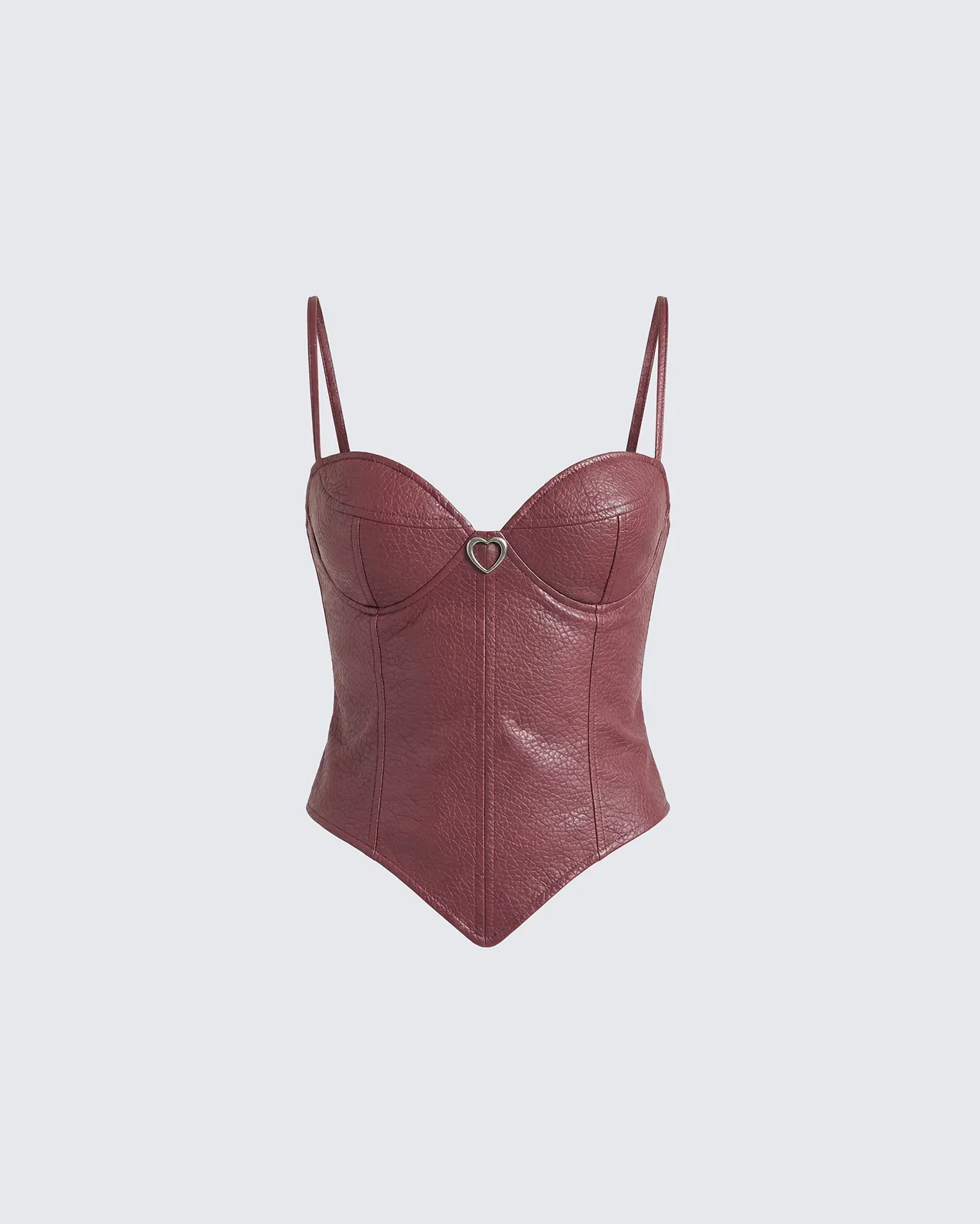Sway Burgundy Leather Look Gold Trim Corset Top sold by Finesse