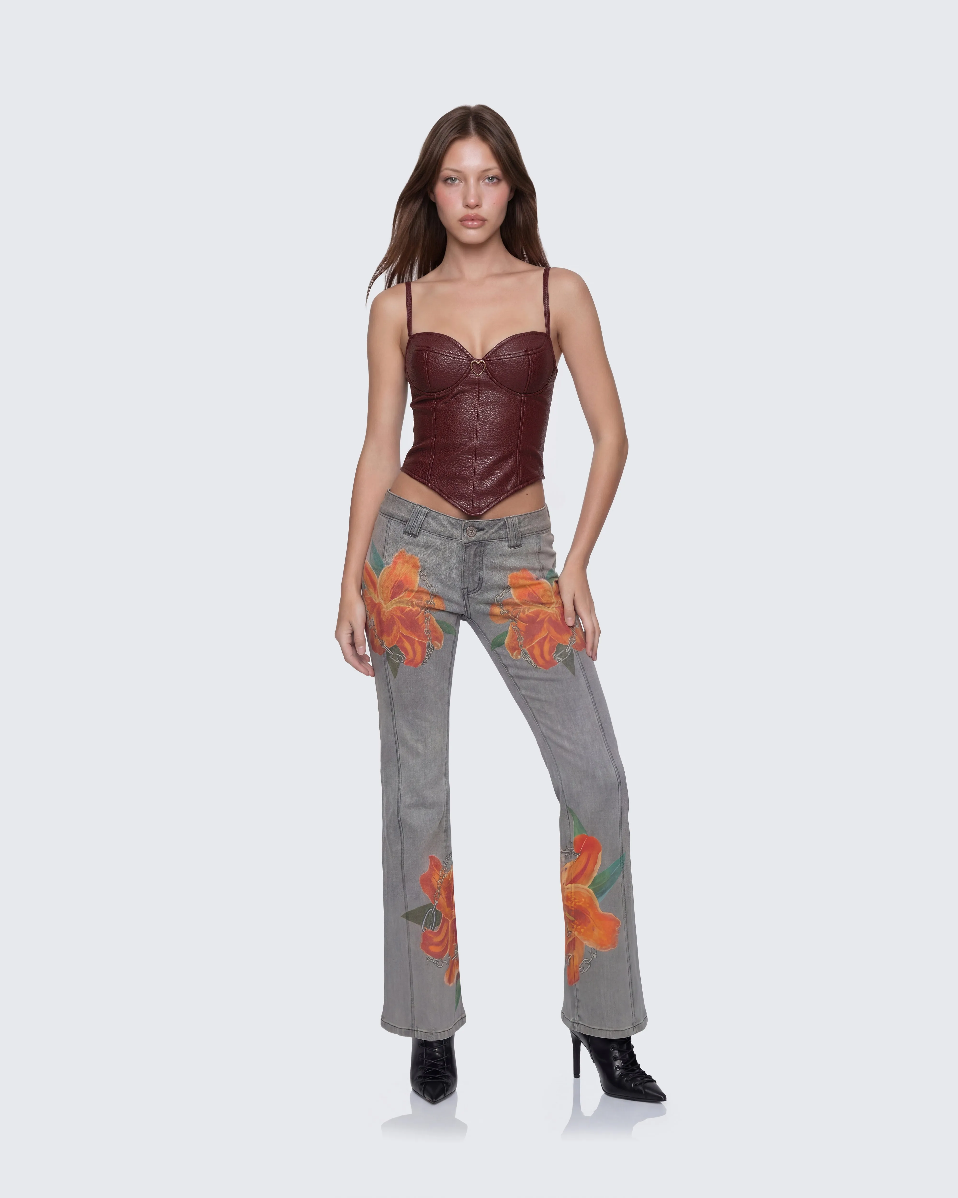 Sway Burgundy Leather Look Gold Trim Corset Top sold by Finesse product image thumbnail 5