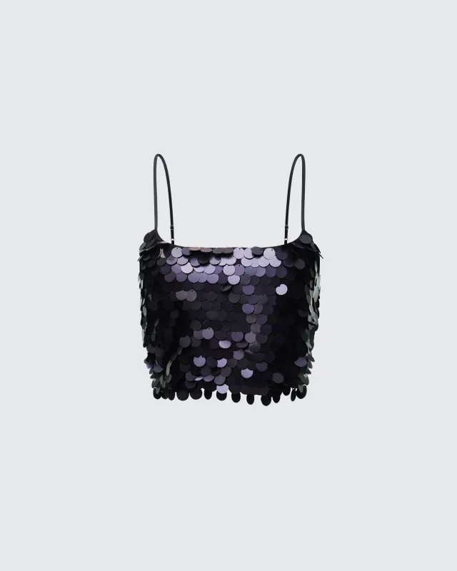 Mondana Black Sequin Cami Top made by Finesse
