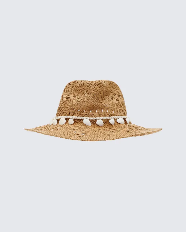 Peaches Tan Straw Cowboy Hat With Shell Detail made by Finesse
