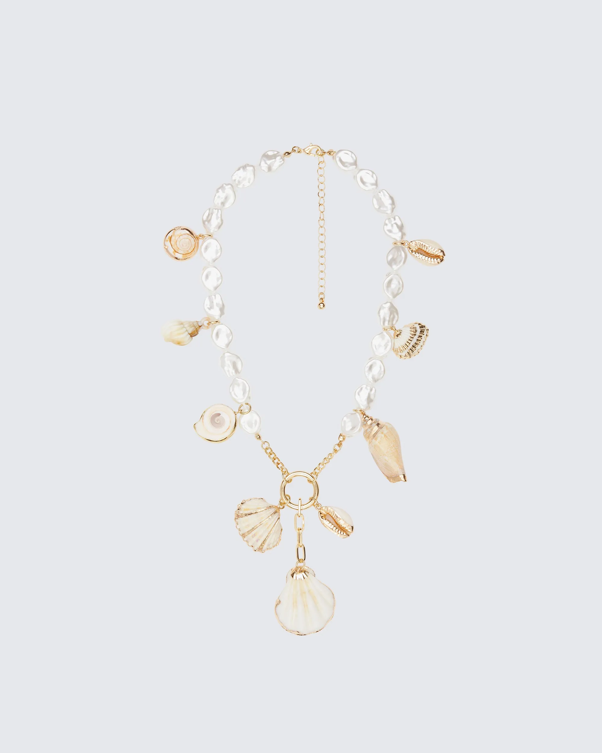 Mika Gold Shell Charm Pearl Necklace sold by Finesse