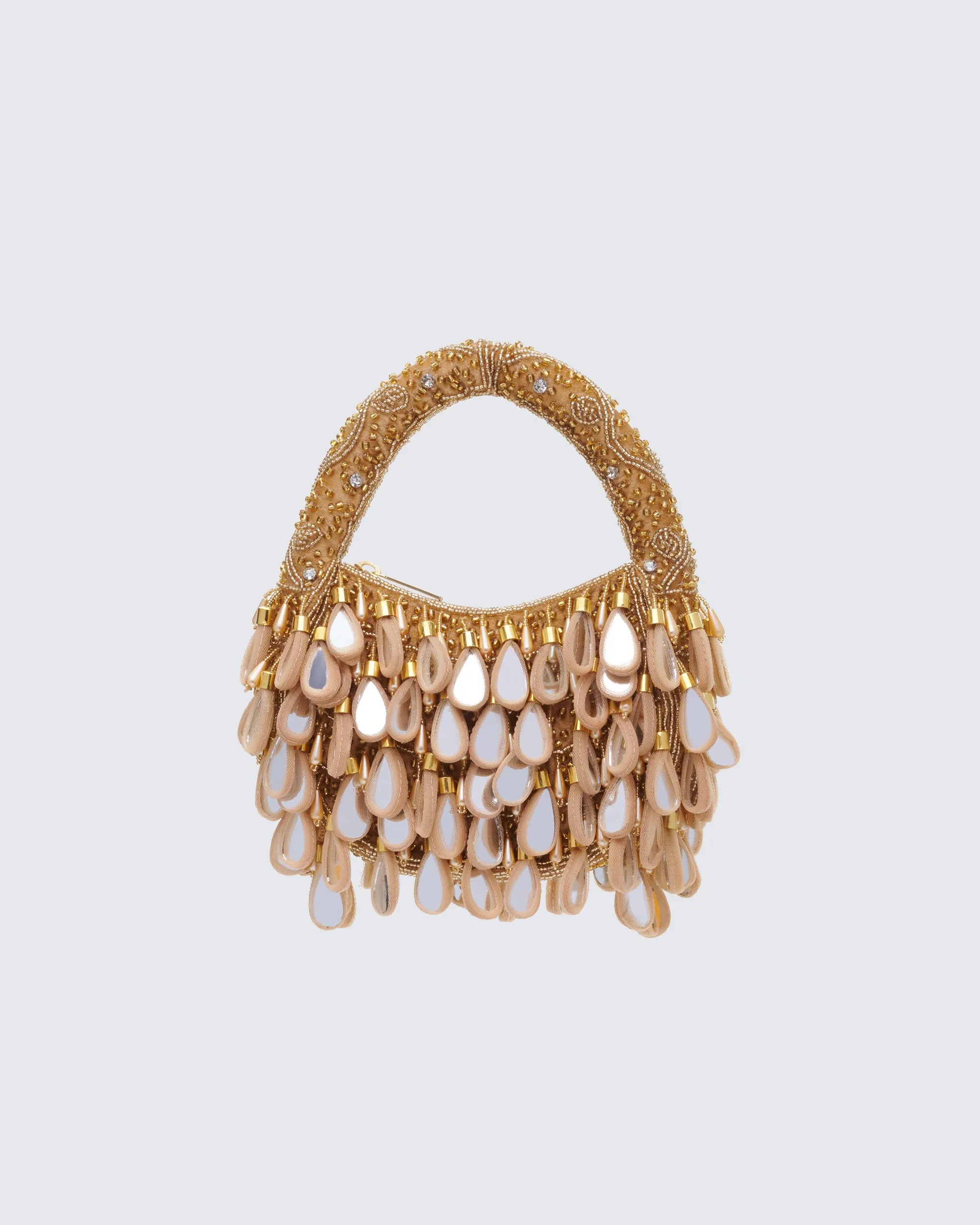 Rania Gold Raindrop Mirror Bag sold by Finesse