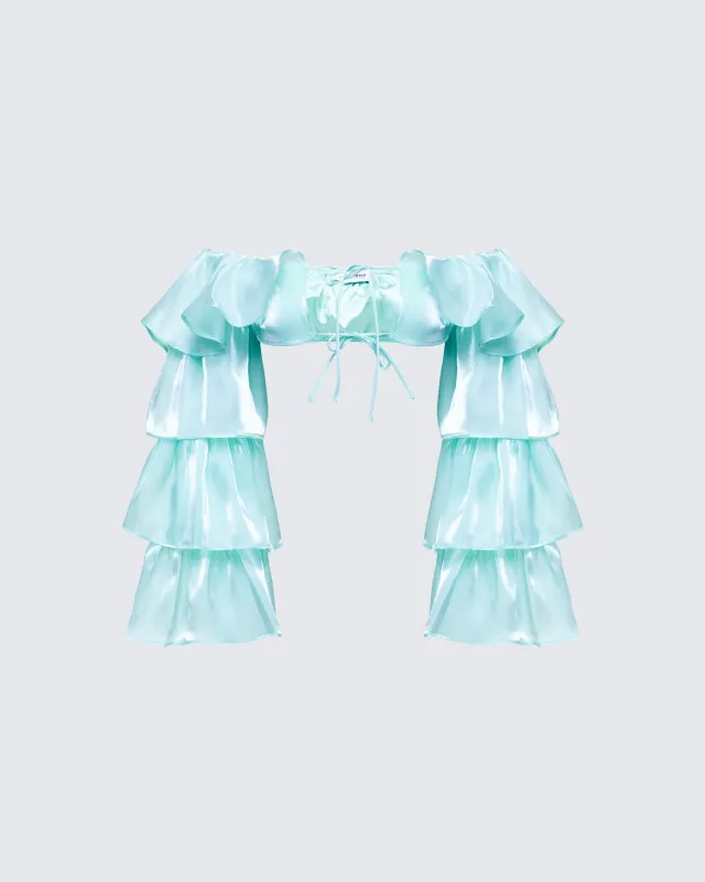 Skipper Green Ruffle Sleeve Crop Top made by Finesse