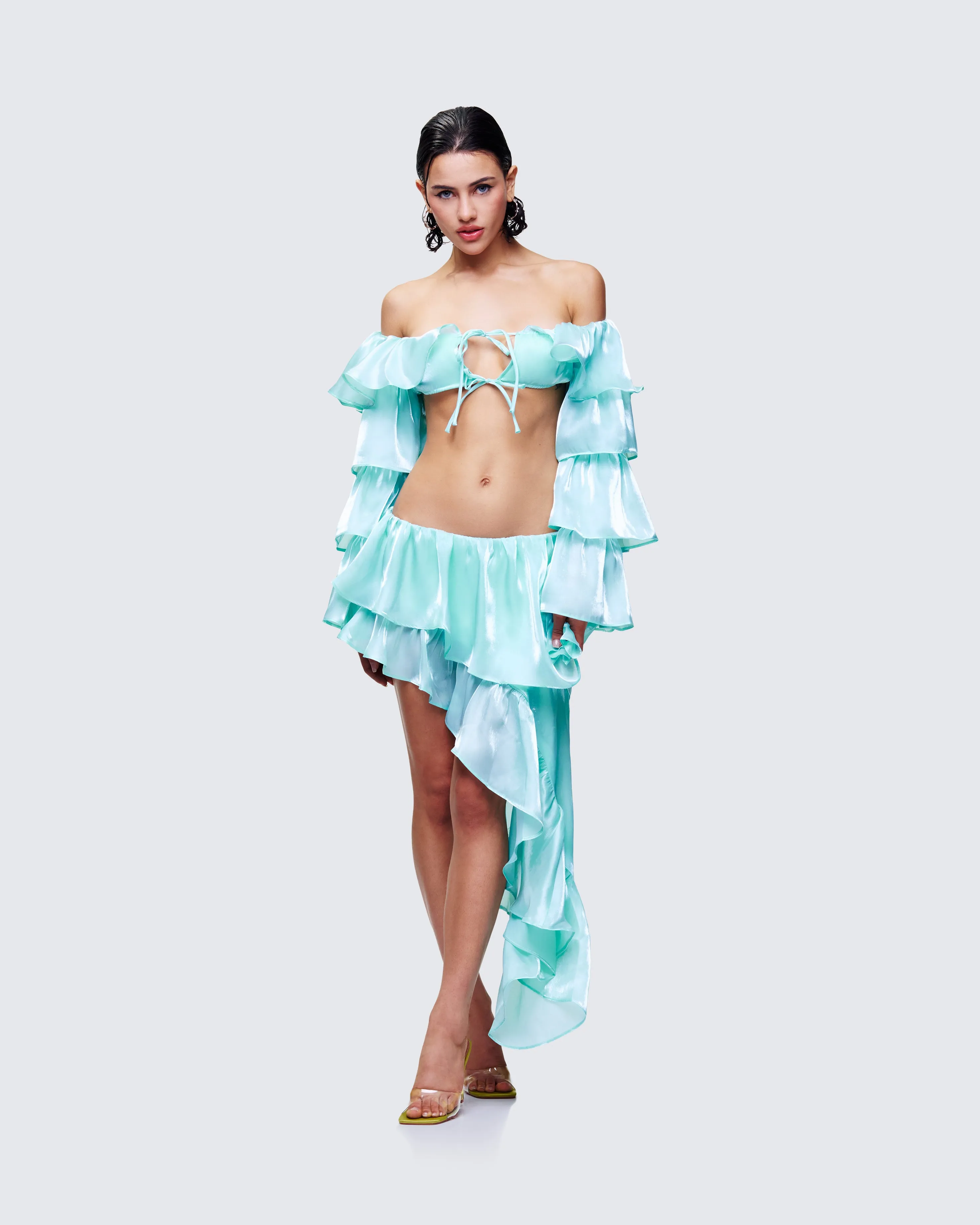 Skipper Green Ruffle Sleeve Crop Top sold by Finesse product image thumbnail 5