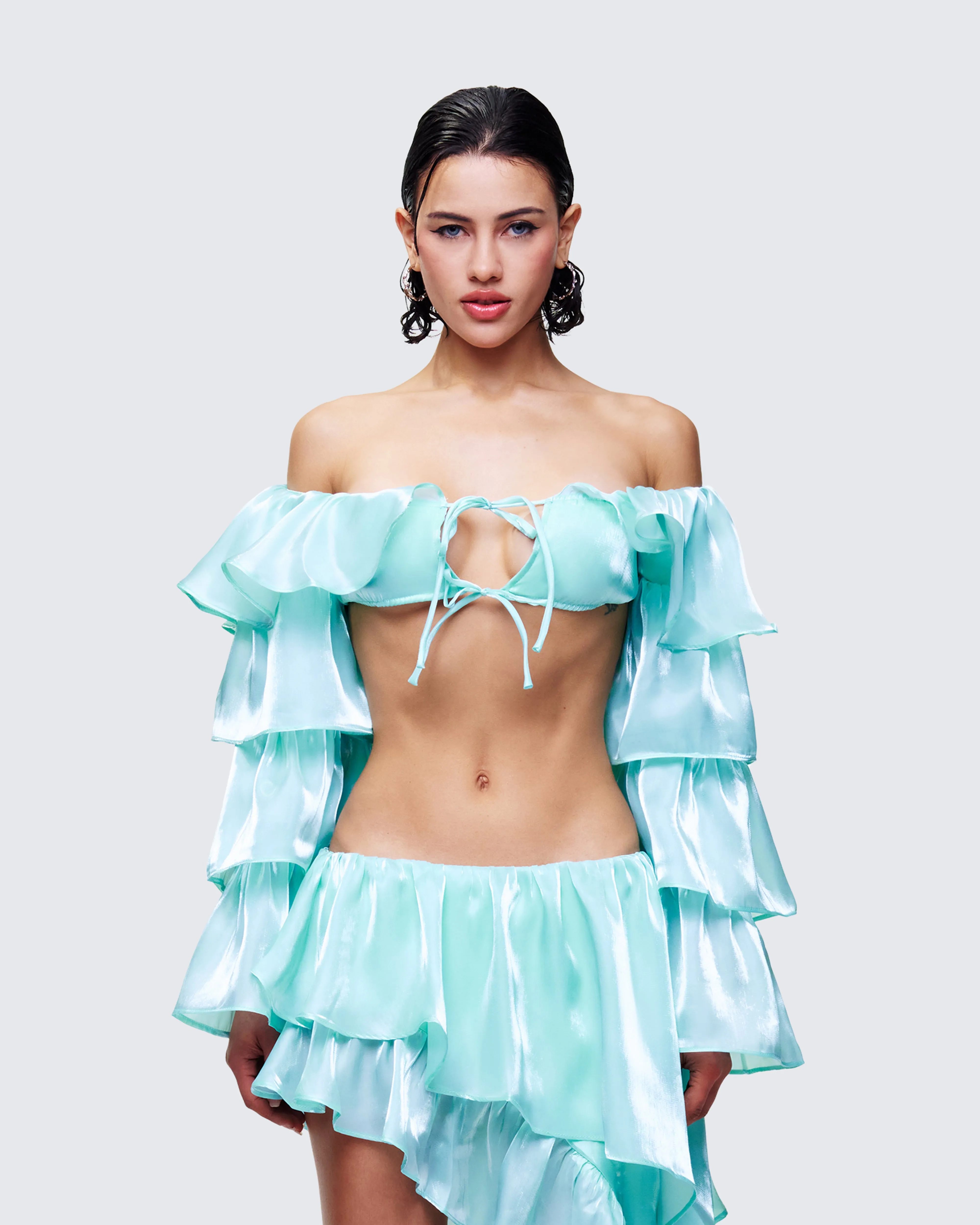 Skipper Green Ruffle Sleeve Crop Top sold by Finesse product image thumbnail 2