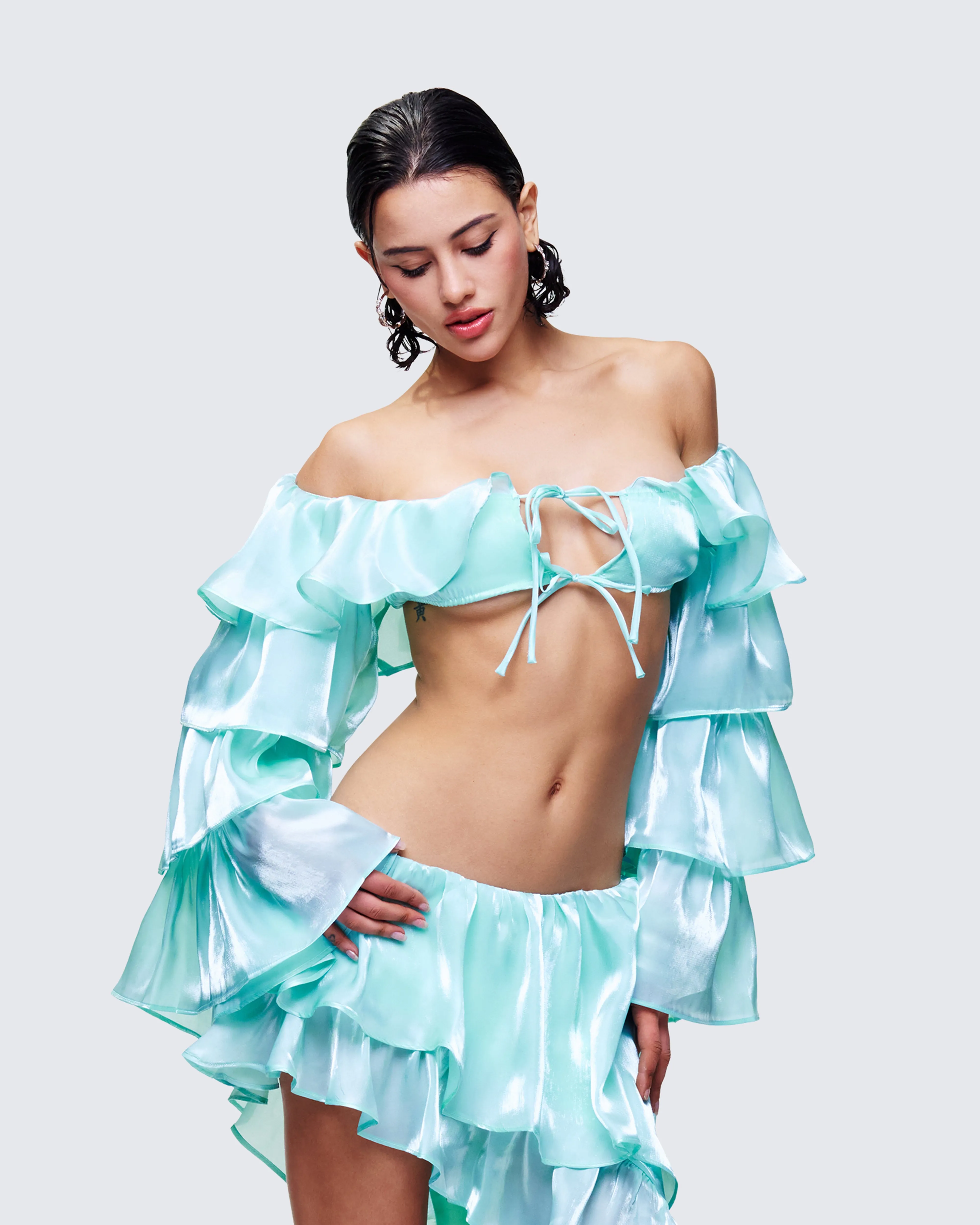 Skipper Green Ruffle Sleeve Crop Top sold by Finesse product image thumbnail 3