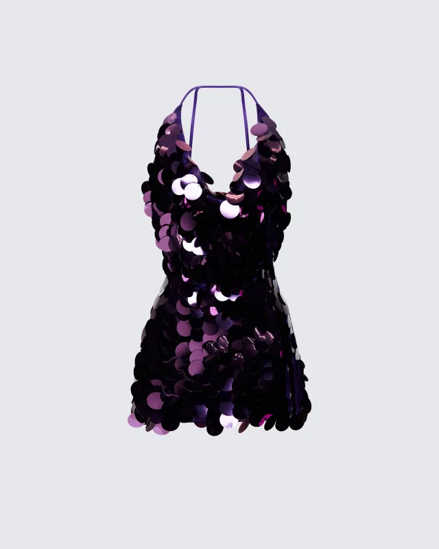 Deanah Purple Disc Sequin Mini Dress made by Finesse