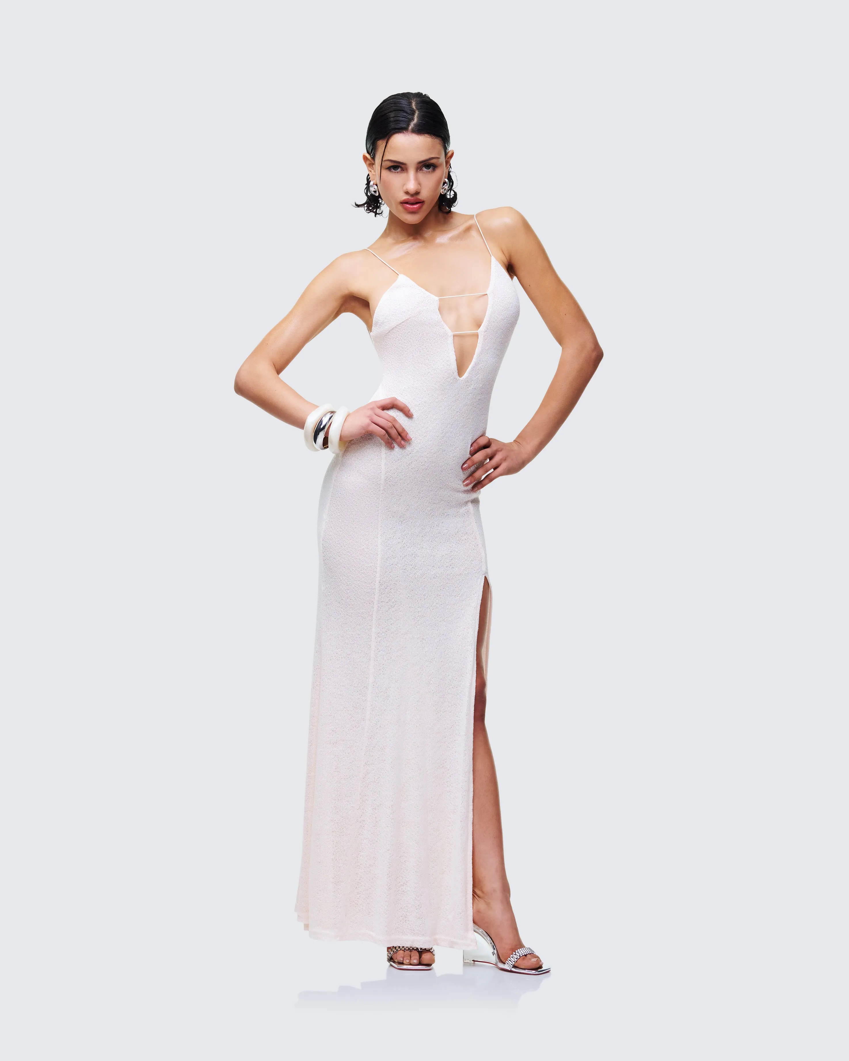Mollie Ivory Plunge Neck Maxi Dress sold by Finesse product image thumbnail 4