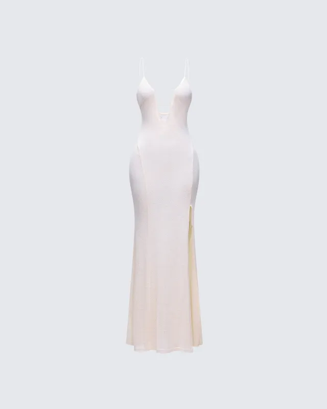 Mollie Ivory Plunge Neck Maxi Dress made by Finesse