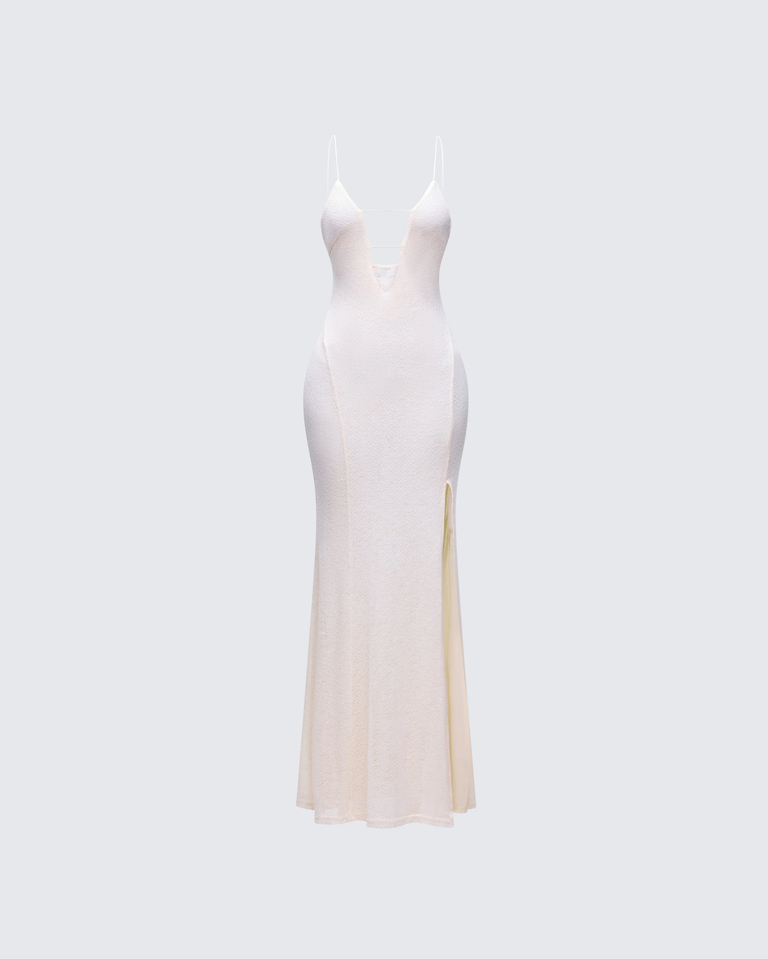 Mollie Ivory Plunge Neck Maxi Dress sold by Finesse