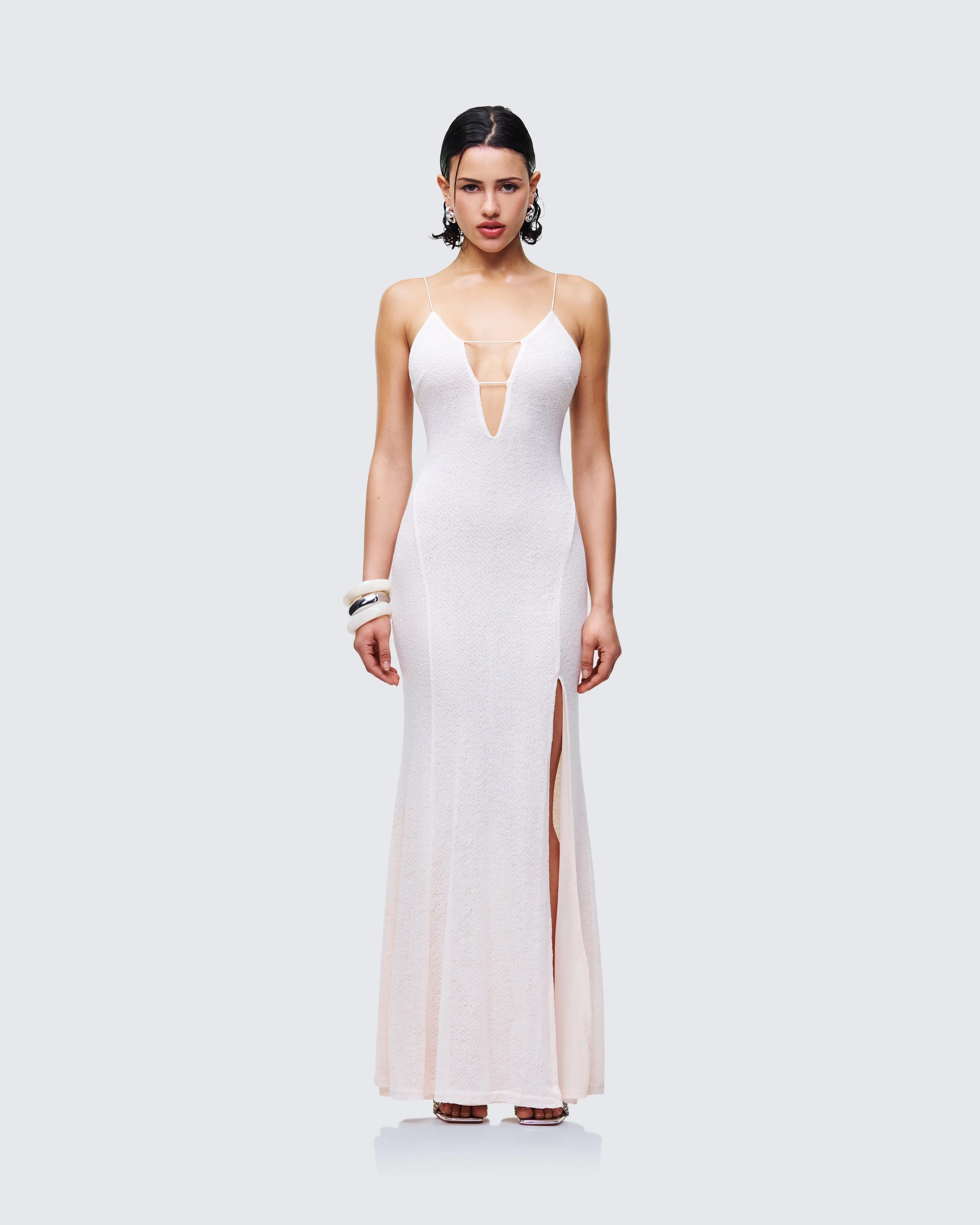 Mollie Ivory Plunge Neck Maxi Dress sold by Finesse product image thumbnail 2