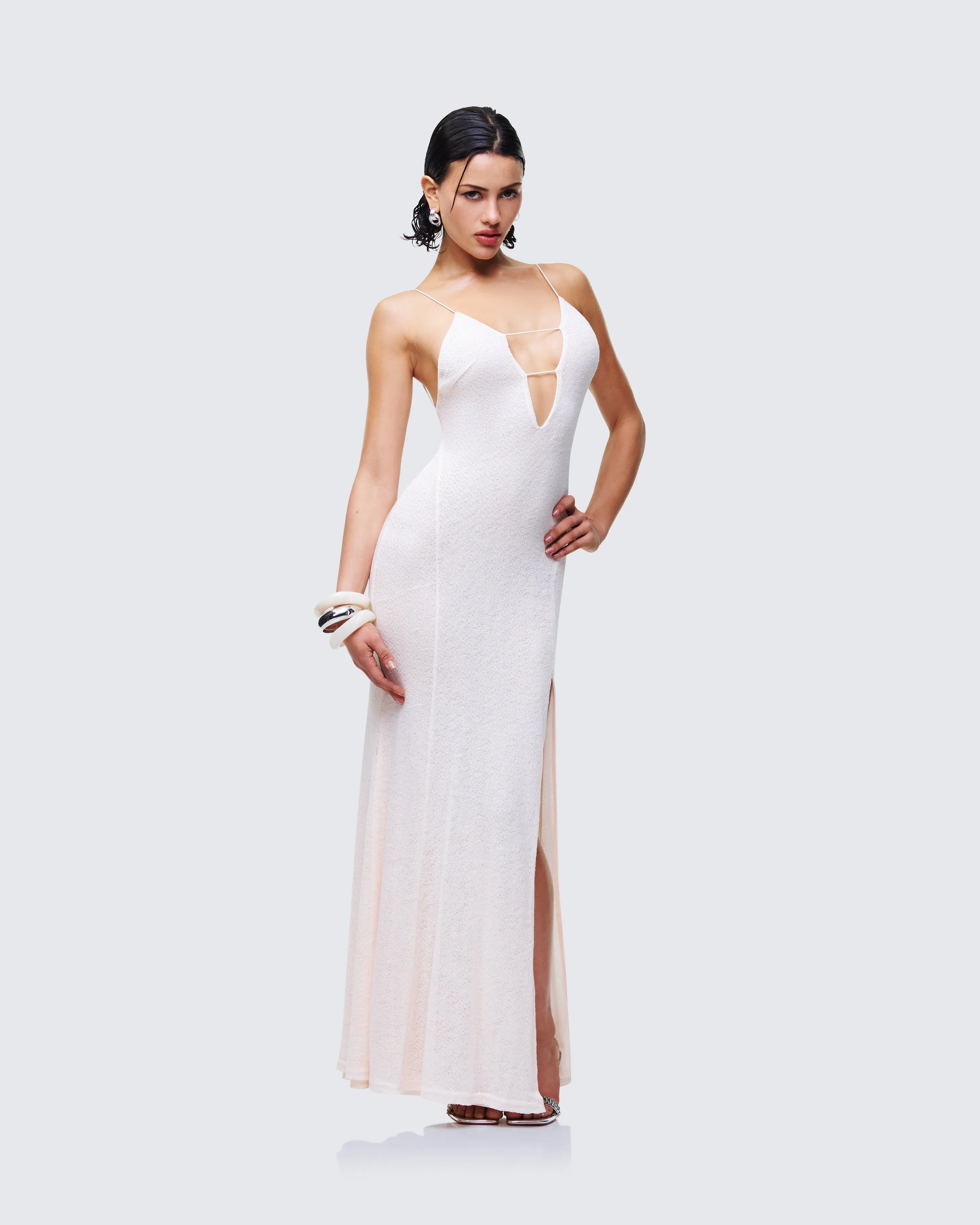 Mollie Ivory Plunge Neck Maxi Dress sold by Finesse product image thumbnail 3