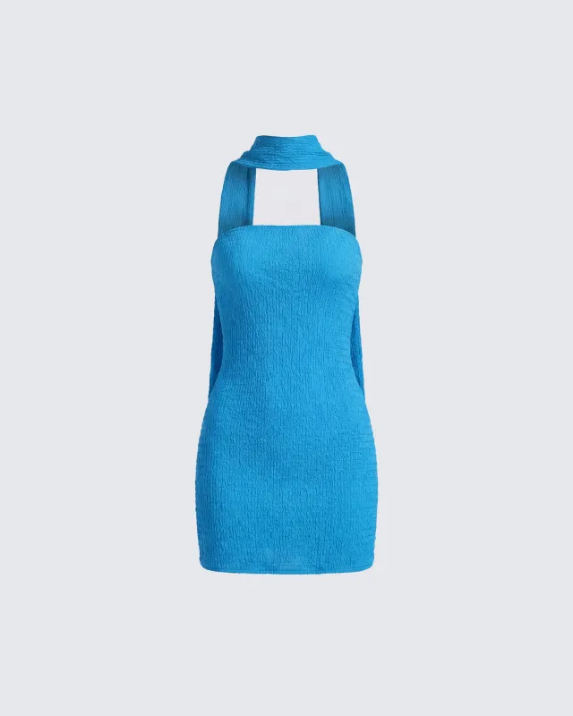 Etta Blue Textured Bandeau Mini Dress made by Finesse