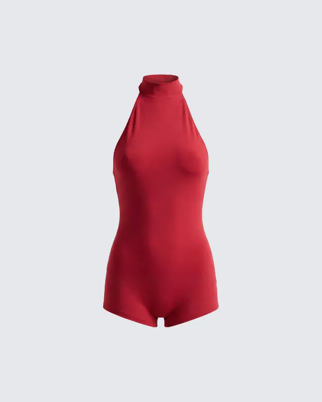 Cairo Red Halter Neck Romper made by Finesse