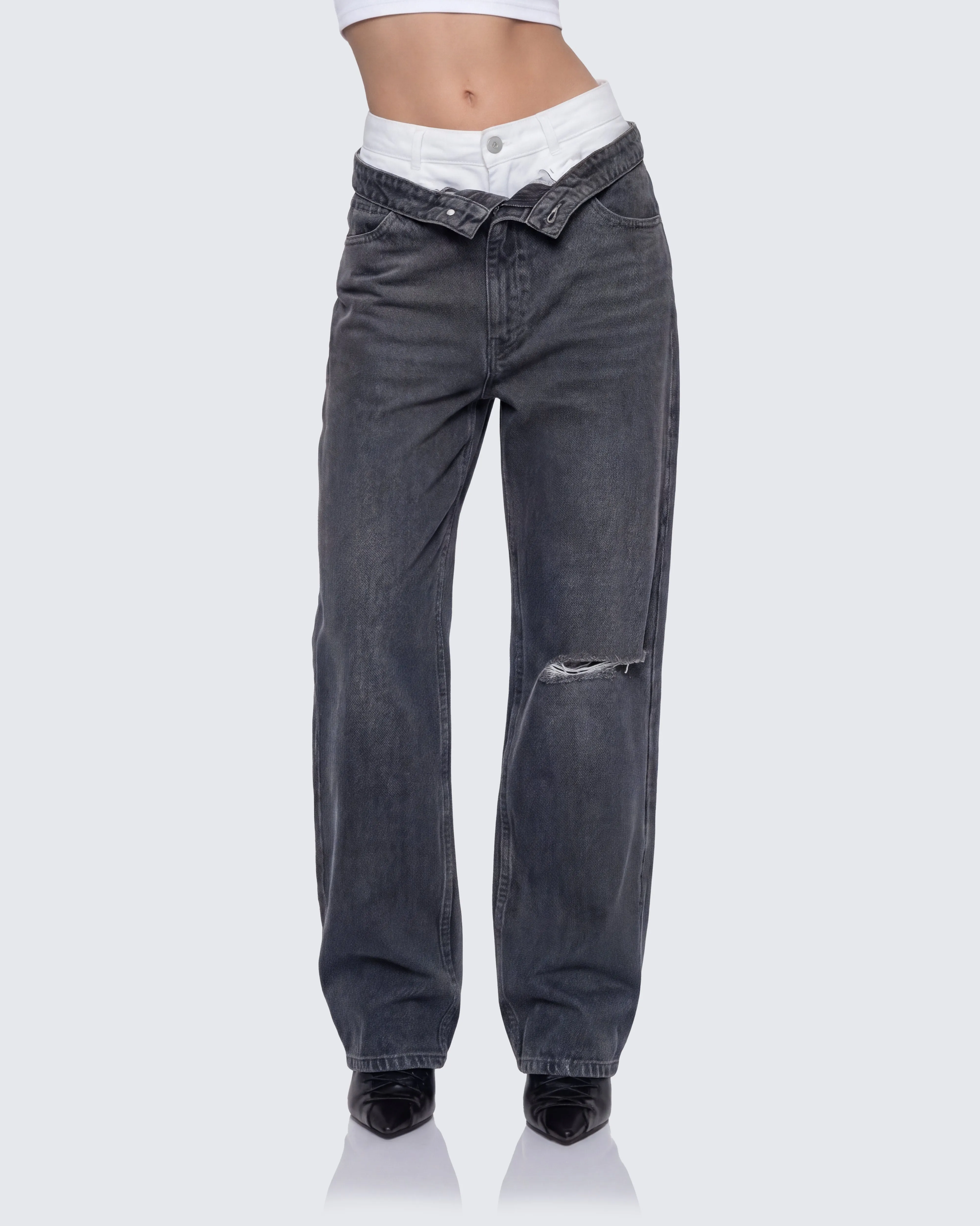 Saxony Grey Double Layer Baggy Jeans sold by Finesse product image thumbnail 3