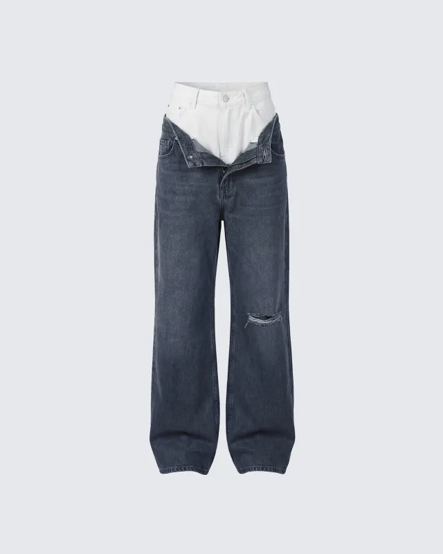 Saxony Grey Double Layer Baggy Jeans made by Finesse