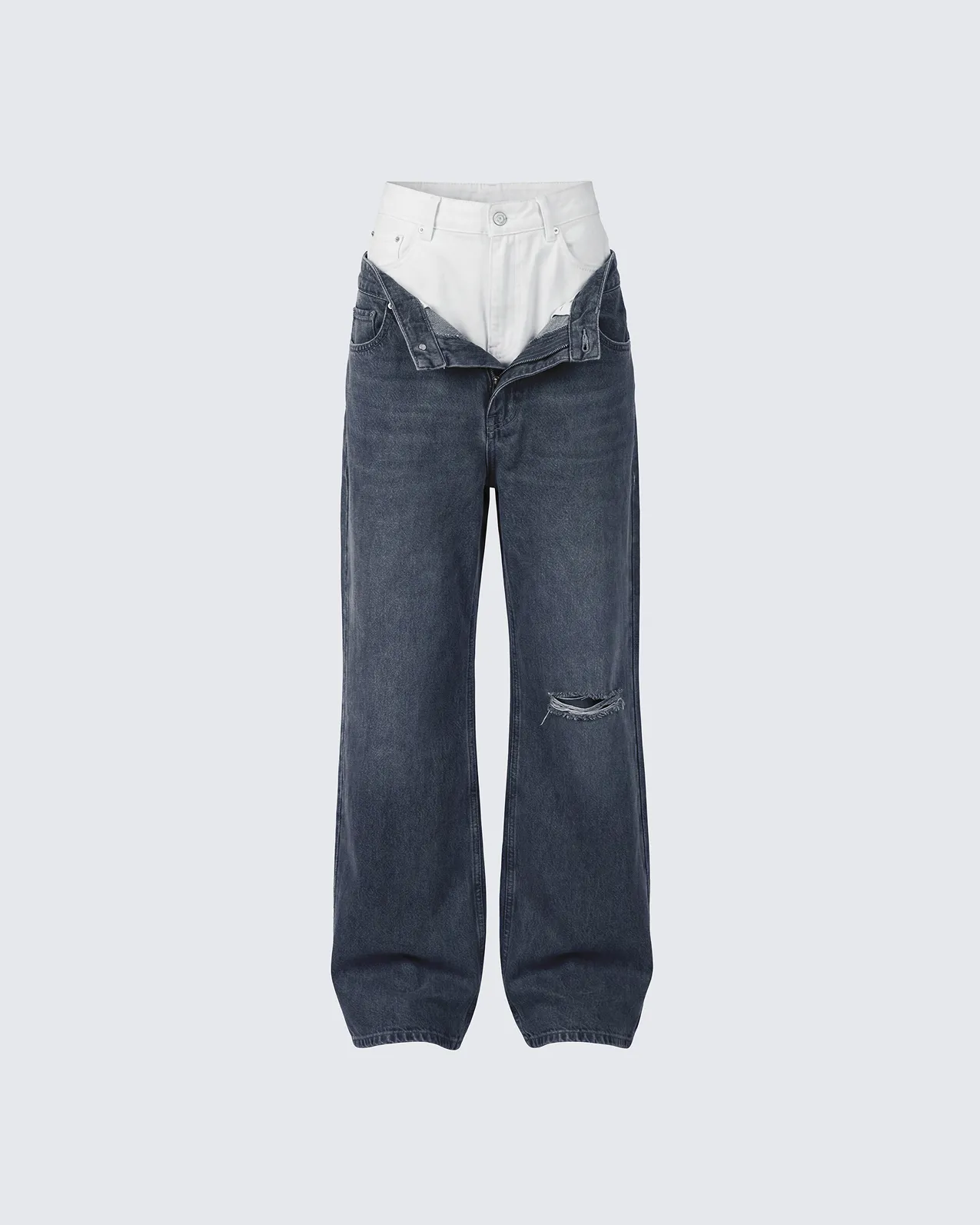 Saxony Grey Double Layer Baggy Jeans sold by Finesse
