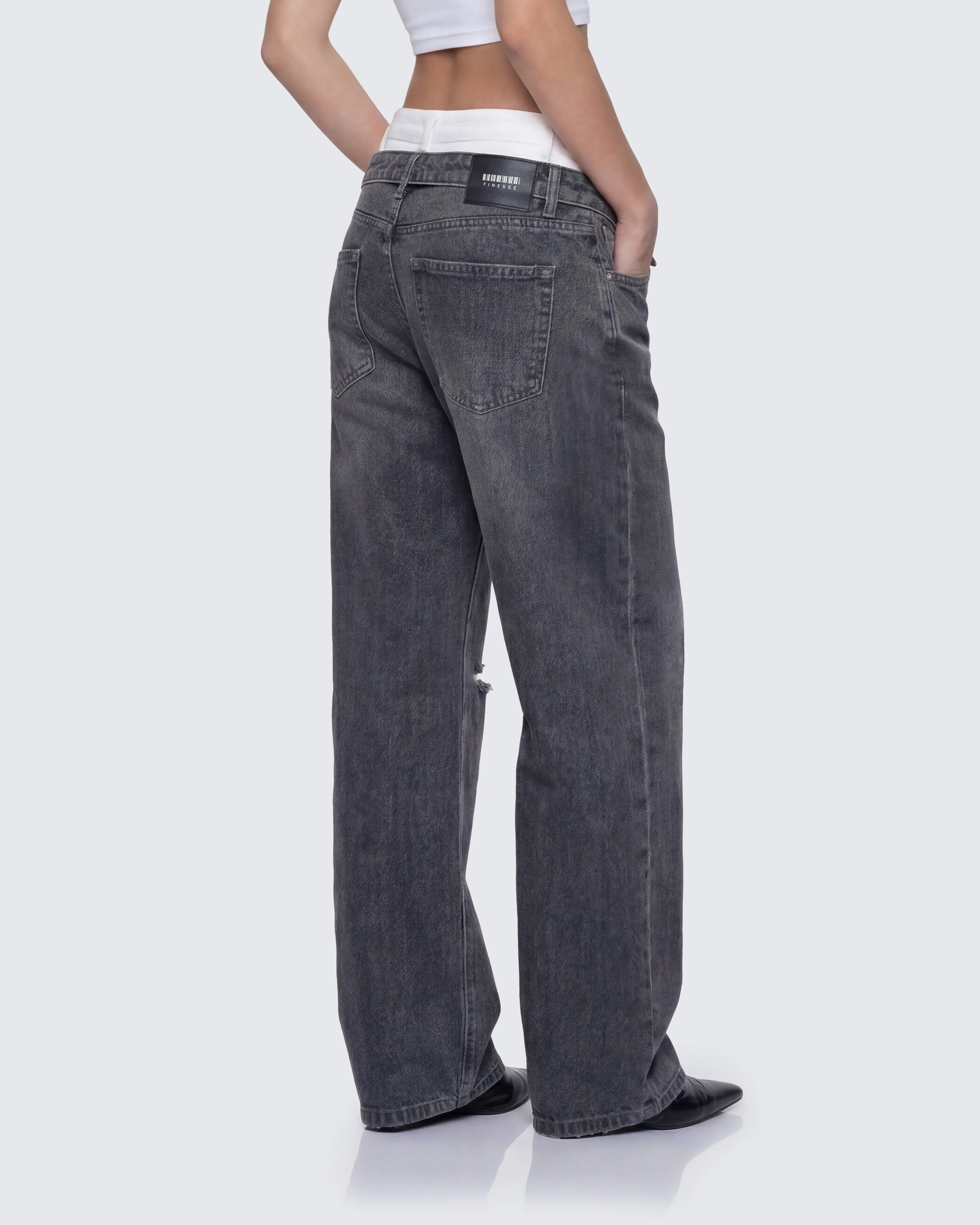 Saxony Grey Double Layer Baggy Jeans sold by Finesse product image thumbnail 4