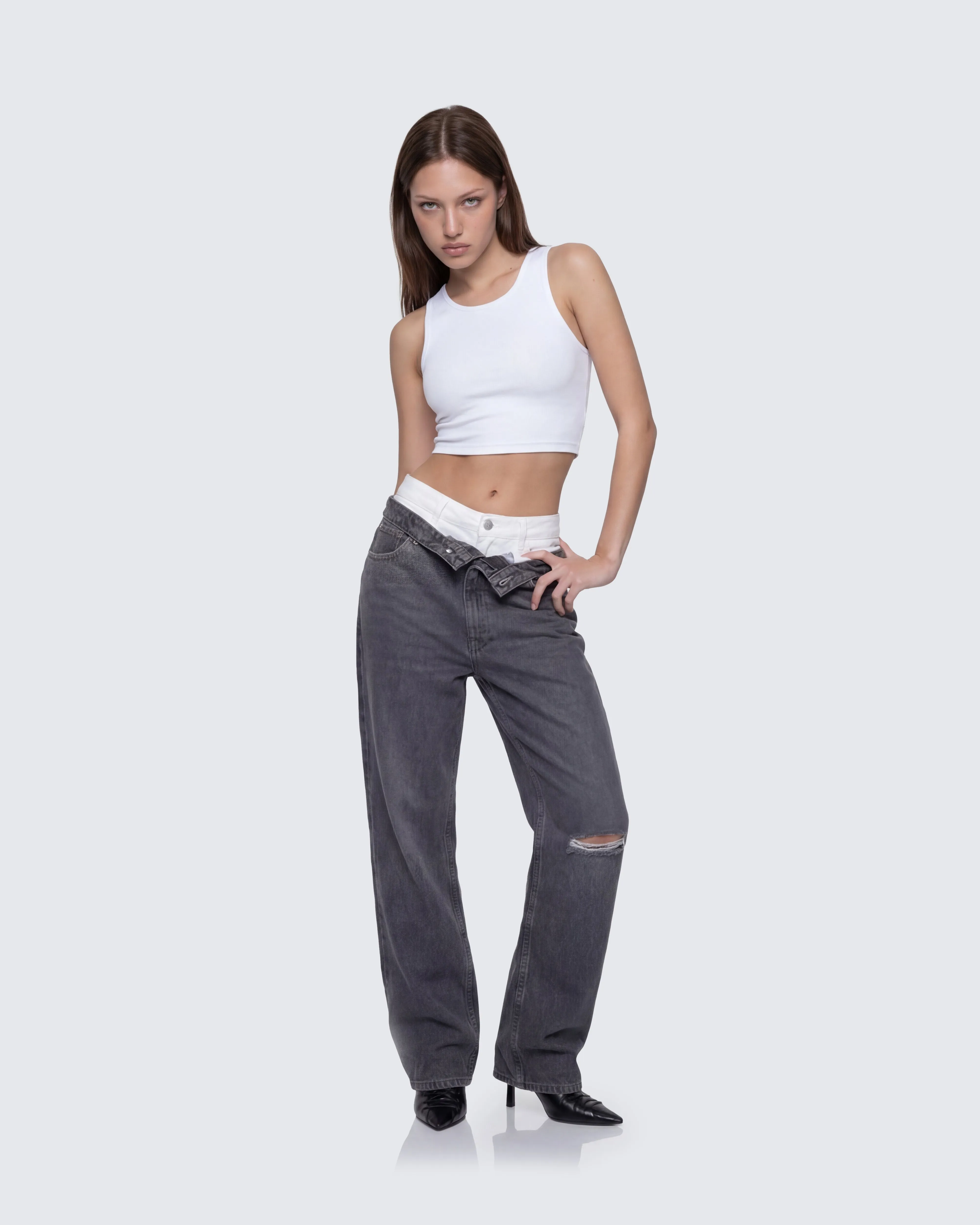 Saxony Grey Double Layer Baggy Jeans sold by Finesse product image thumbnail 5