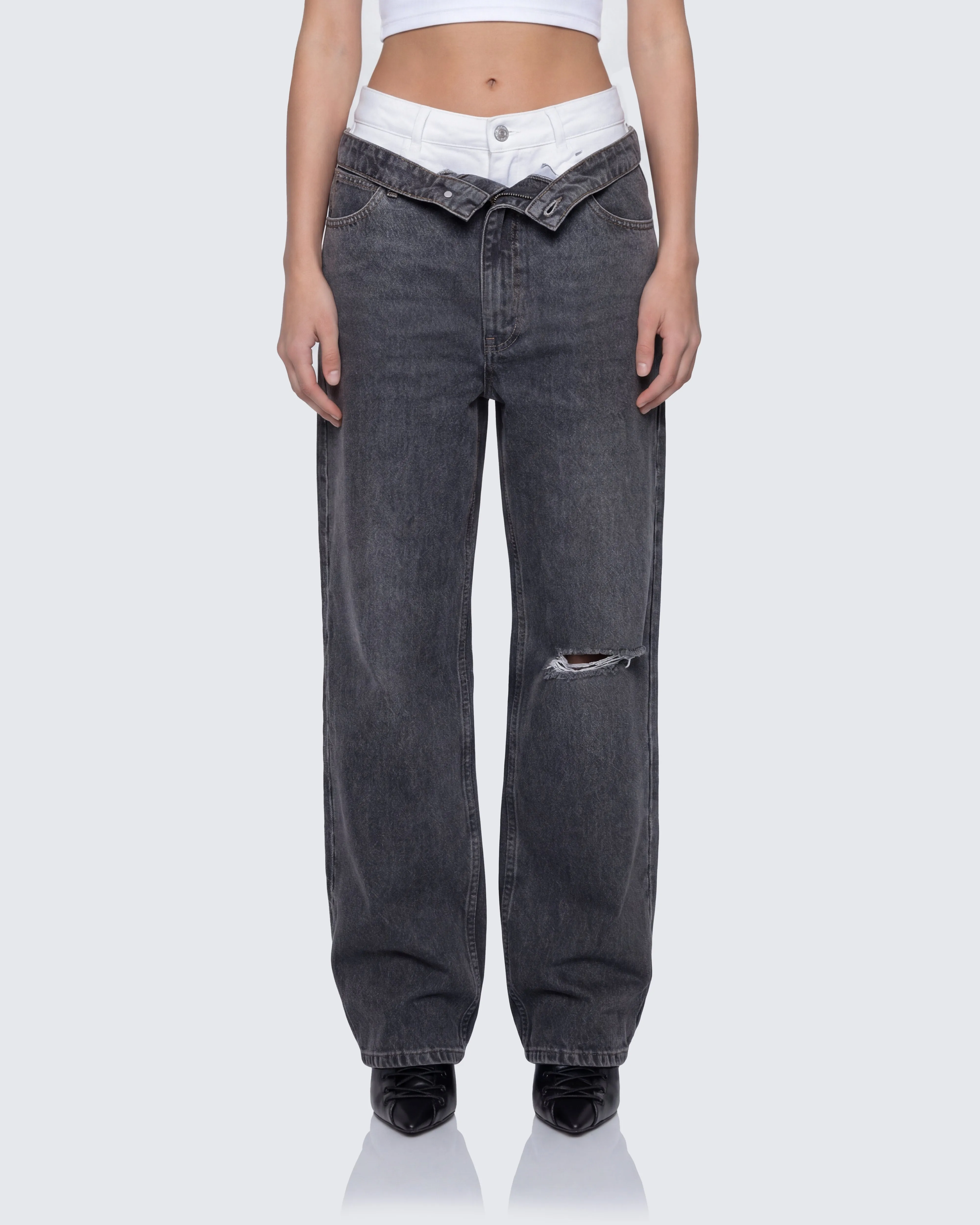 Saxony Grey Double Layer Baggy Jeans sold by Finesse product image thumbnail 2