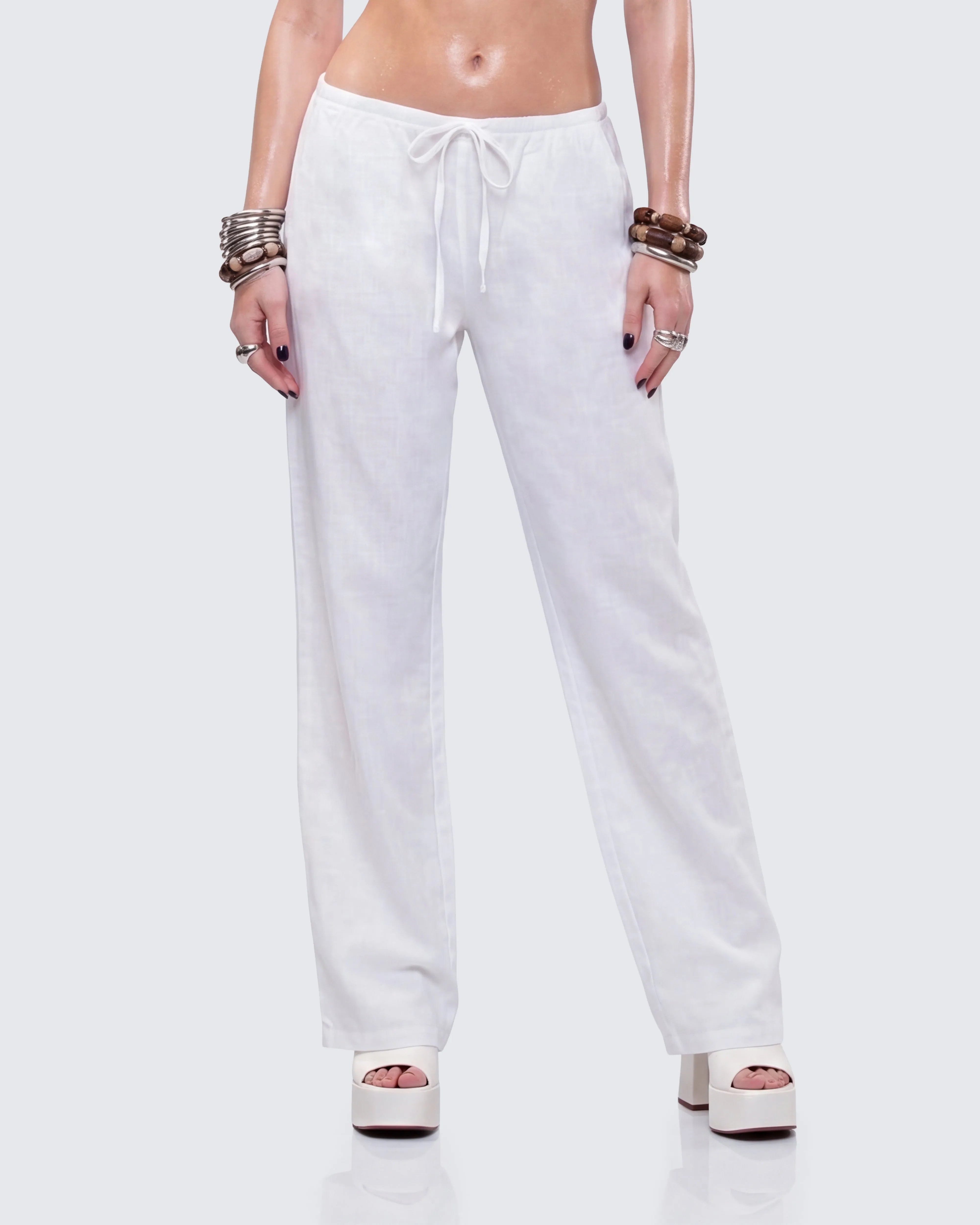 Yuma White Linen Drawstring Pants sold by Finesse product image thumbnail 3