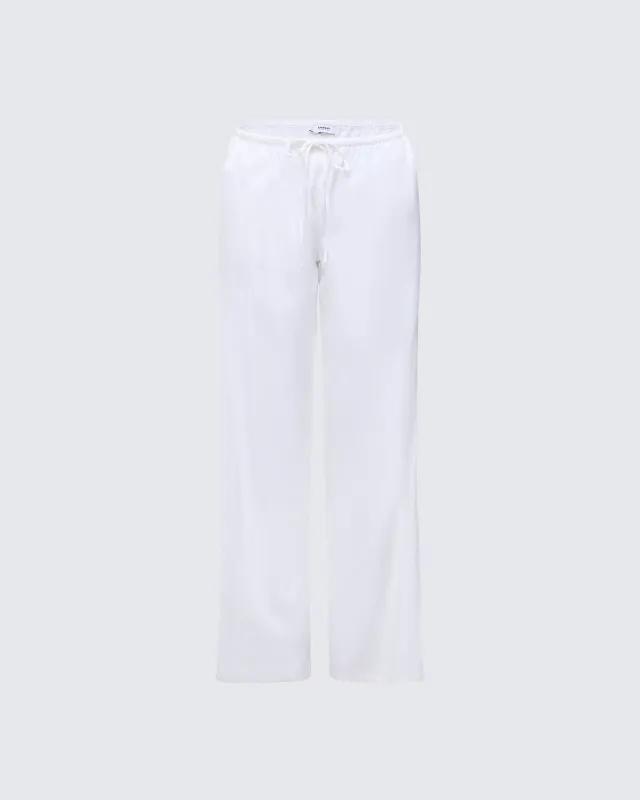 Yuma White Linen Drawstring Pants made by Finesse