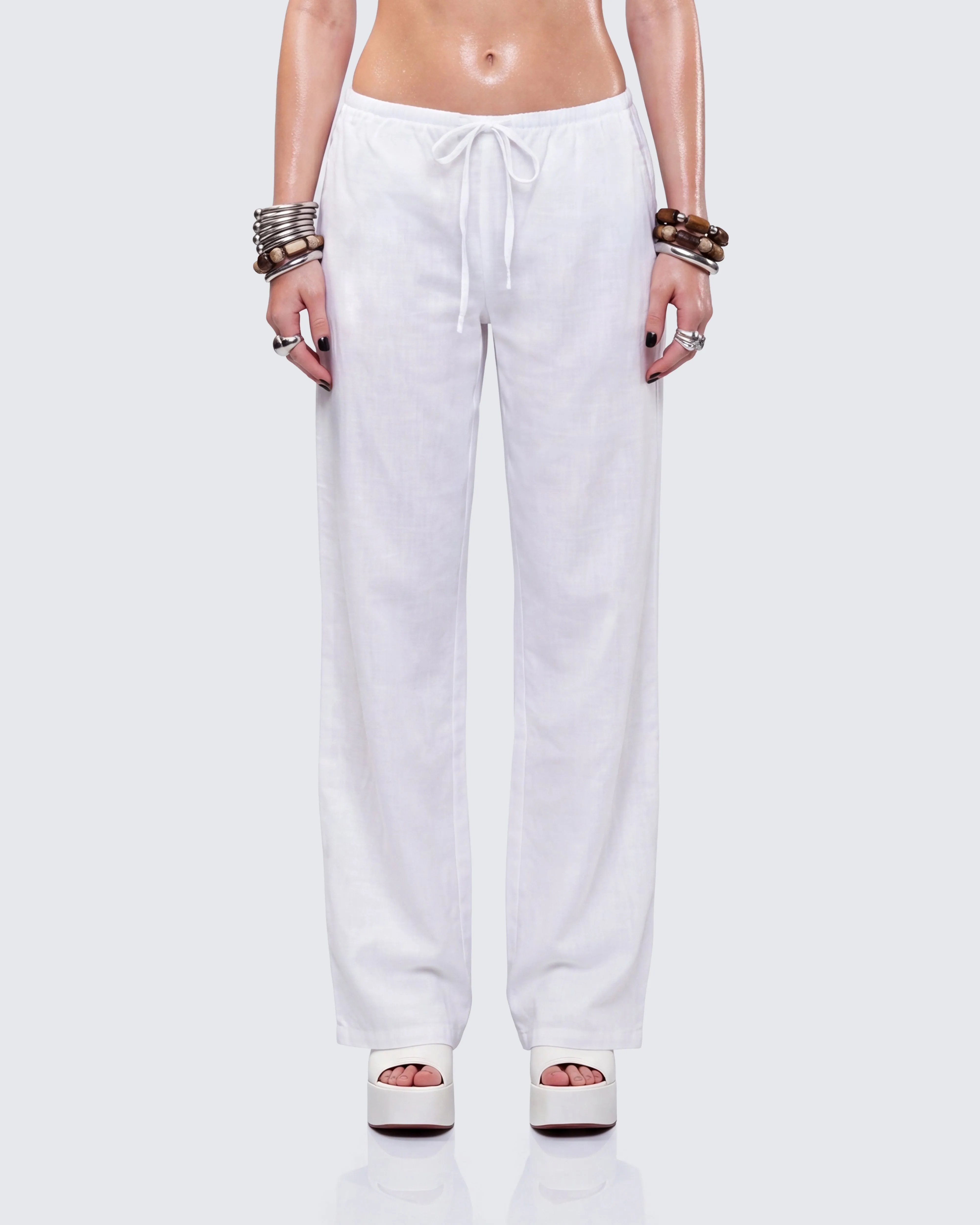 Yuma White Linen Drawstring Pants sold by Finesse product image thumbnail 2