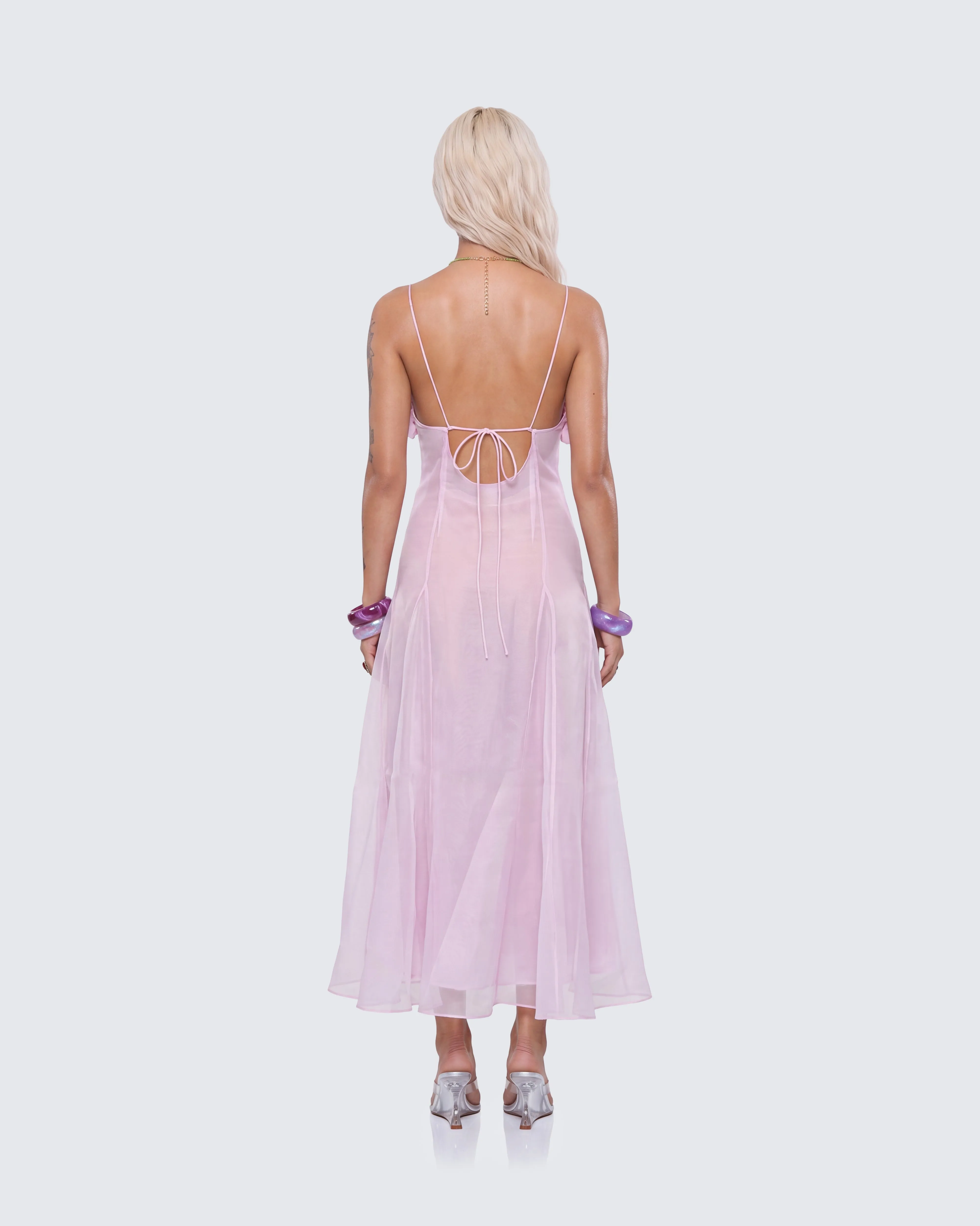Glena Pink Sheer Godet Midi Dress sold by Finesse product image thumbnail 5