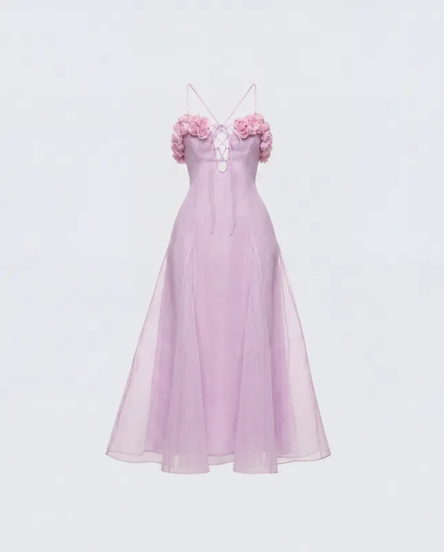 Glena Pink Sheer Godet Midi Dress made by Finesse