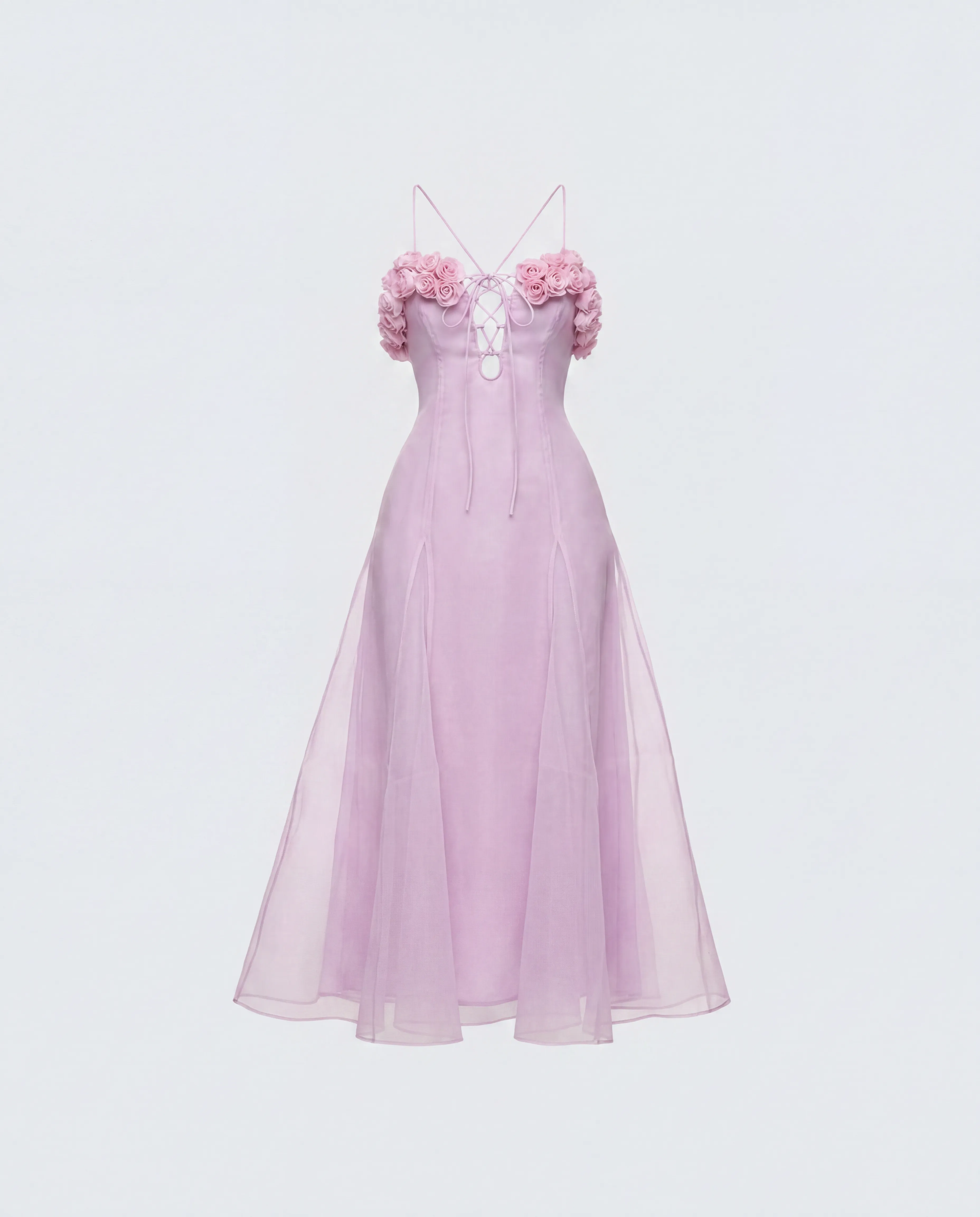 Glena Pink Sheer Godet Midi Dress sold by Finesse