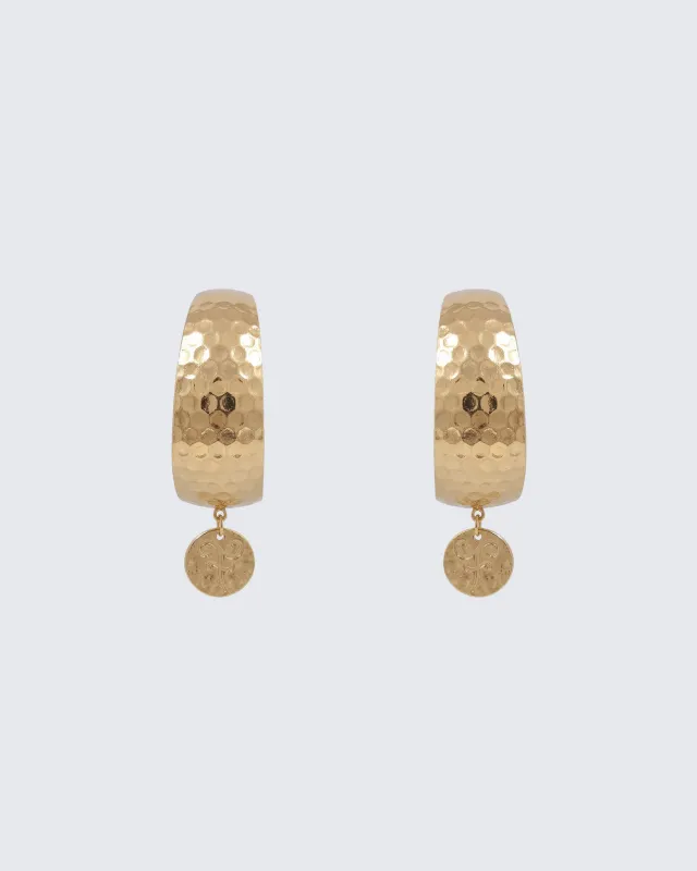 Anoura Gold Hammered Hoop Earrings made by Finesse