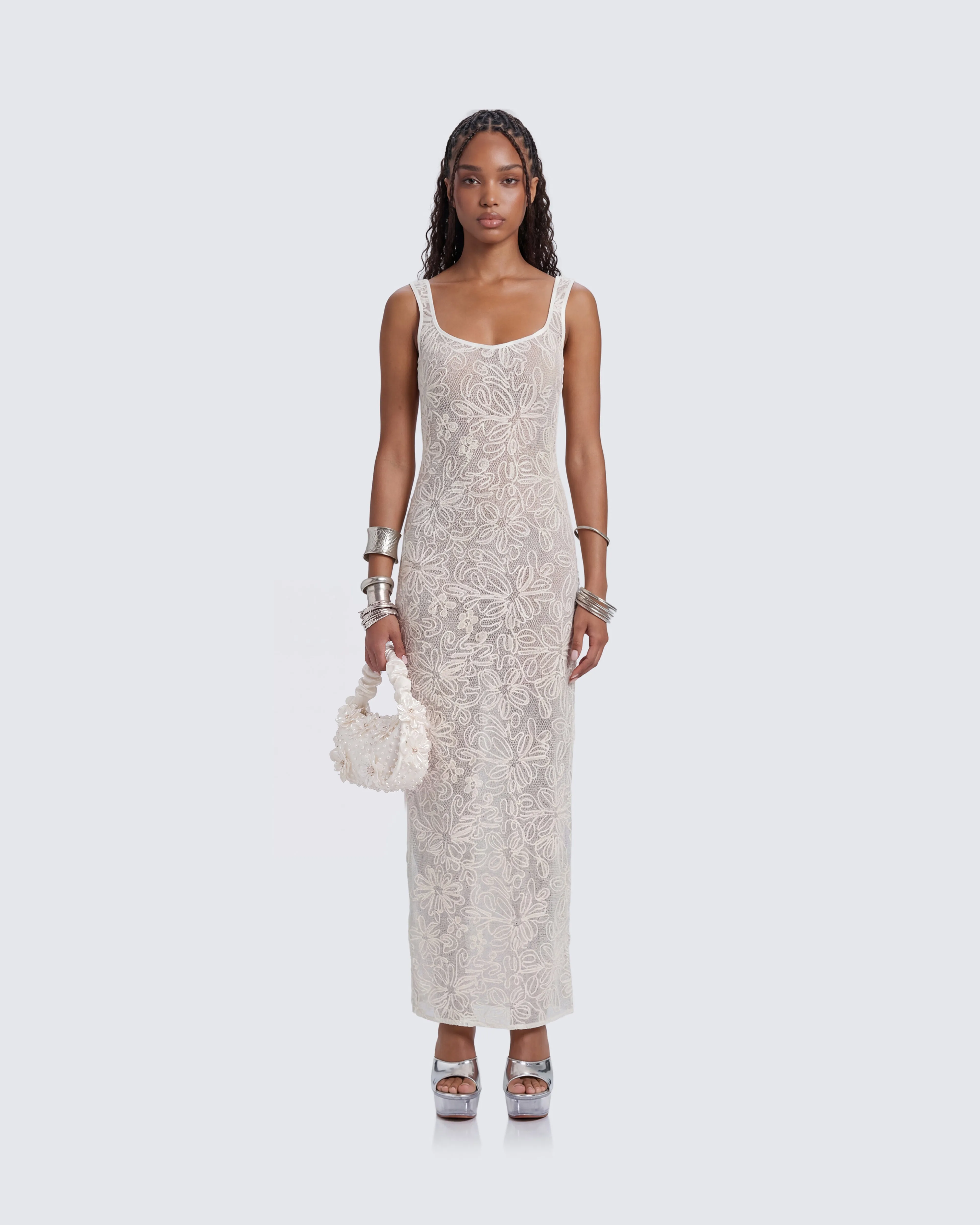 Nayela White Mesh Maxi Dress sold by Finesse product image thumbnail 2