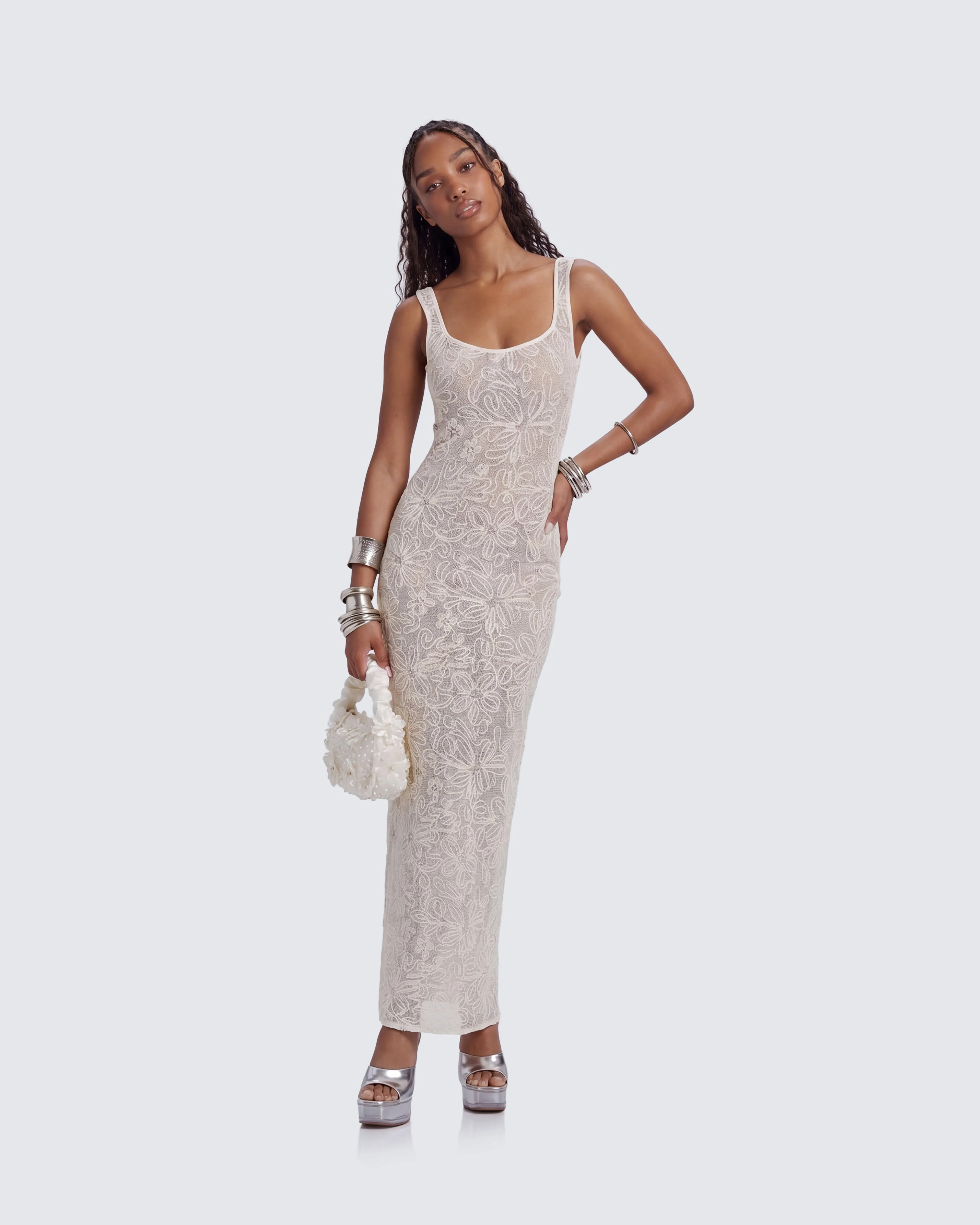 Nayela White Mesh Maxi Dress sold by Finesse product image thumbnail 3