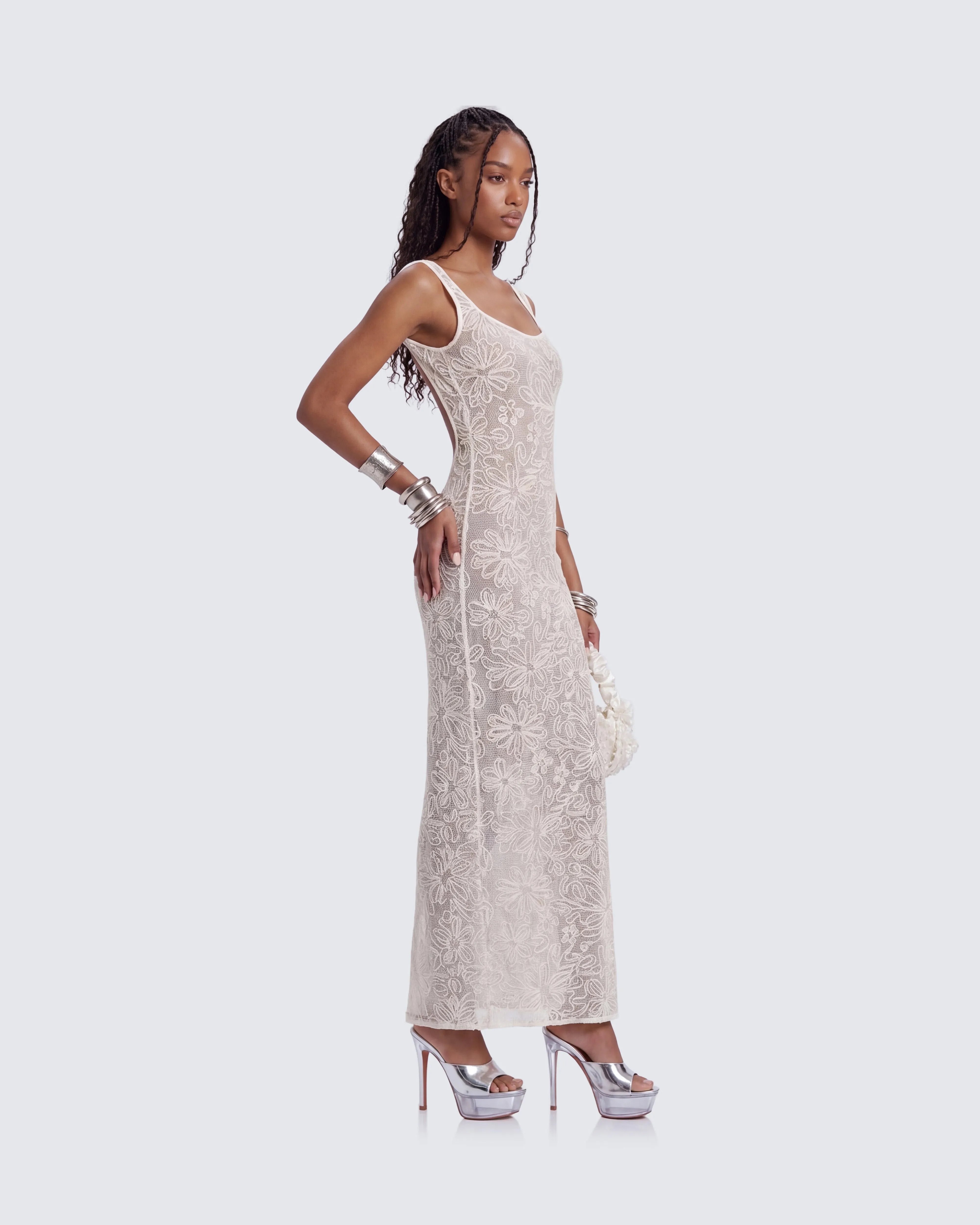Nayela White Mesh Maxi Dress sold by Finesse product image thumbnail 4