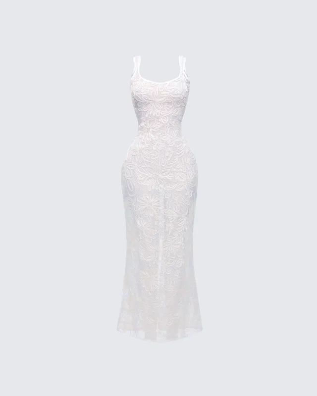 Nayela White Mesh Maxi Dress made by Finesse